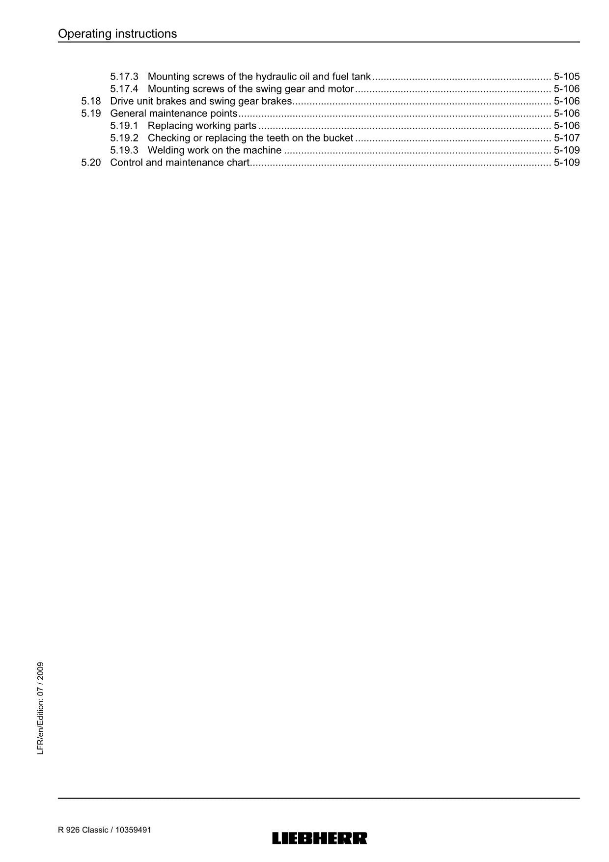 Liebherr R926 Classic Excavator Operators manual serial 17941