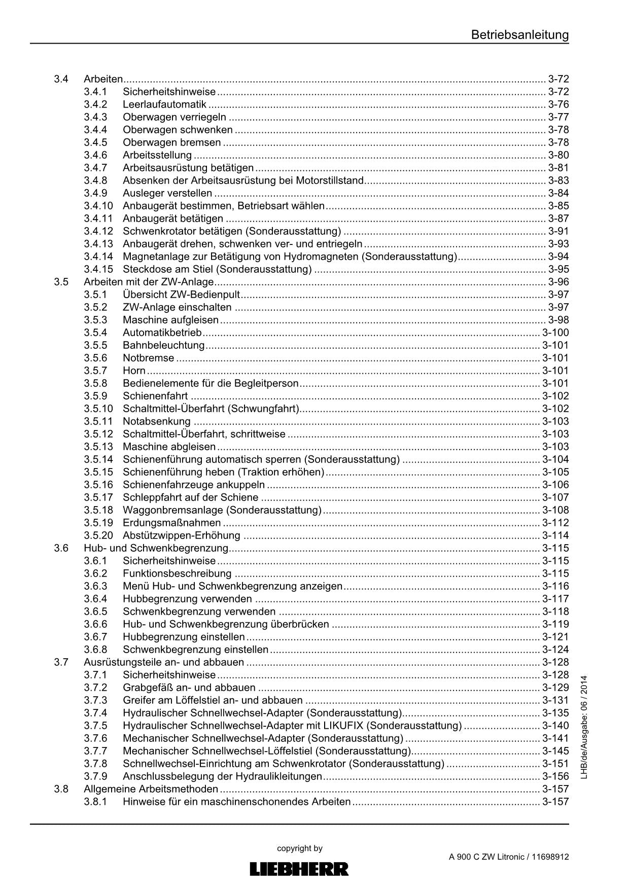Liebherr A900 C ZW Litronic Hydraulikbagger Betriebsanleitung ser 64850 64850