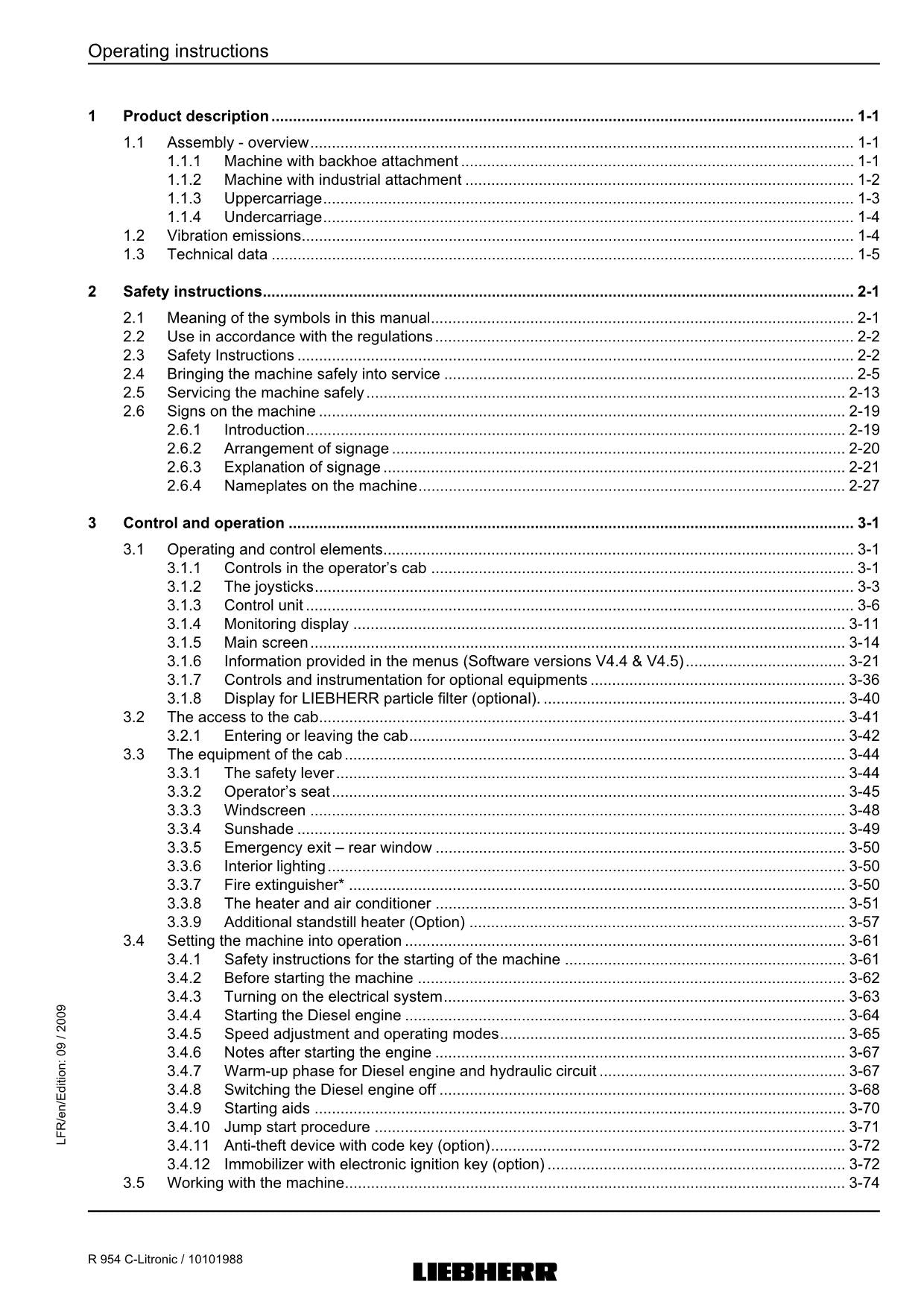 Liebherr R954 C Litronic Excavator Operators manual serial 23166