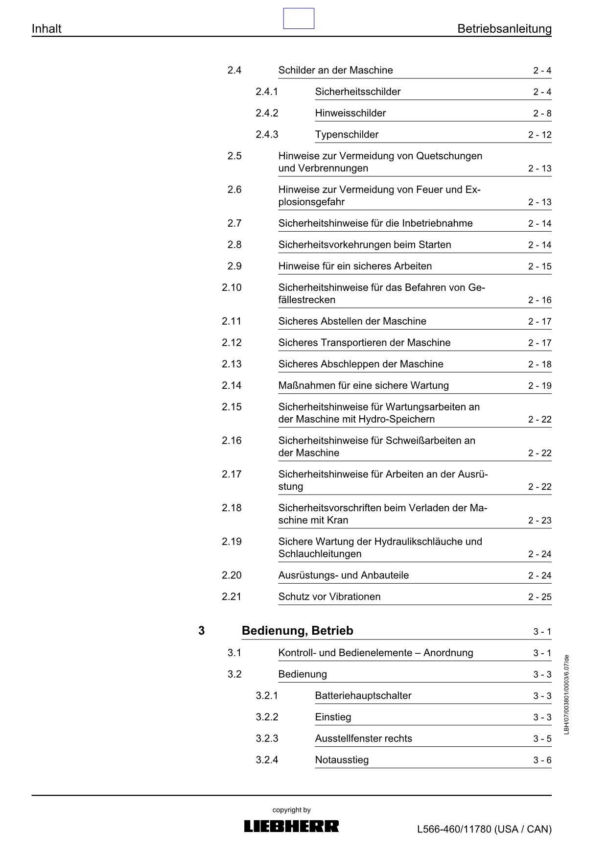Liebherr L566 Radlader 2plus2 Betriebsanleitung ser 11780 USA CAN