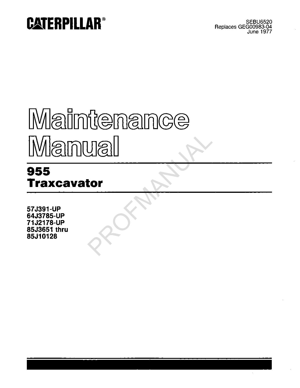 Caterpillar 955 Traxcavator Bediener-Wartungshandbuch SEBU6520