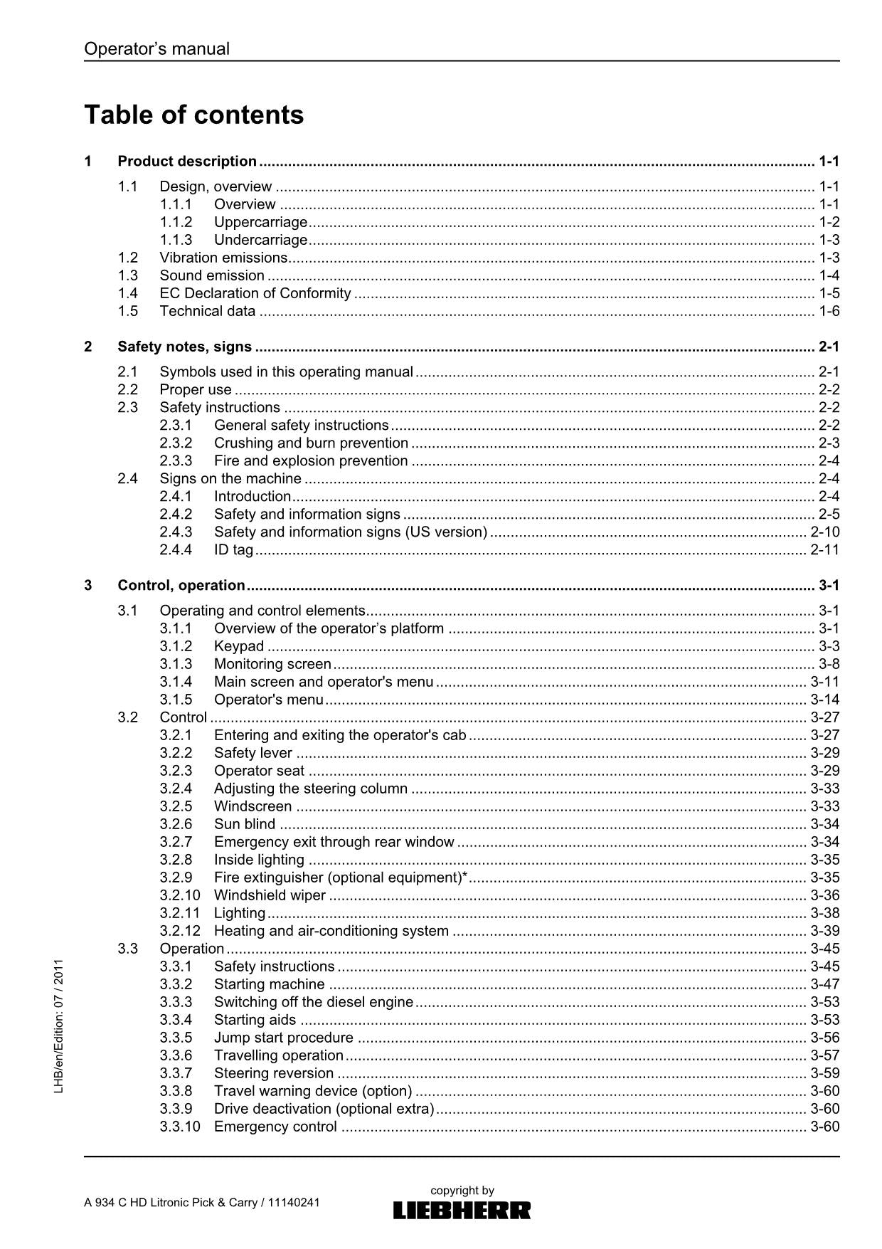 Liebherr A934 C HD Litronic Pick  Carry Log loader Operators manual