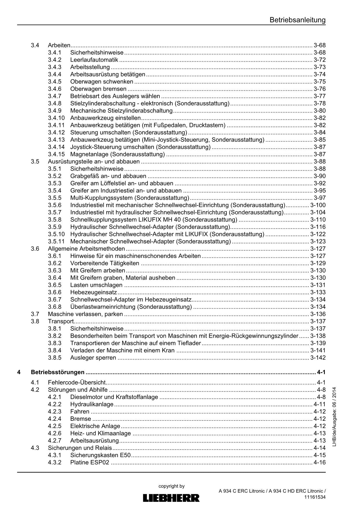 Liebherr A934 C ERC A934 C HD ERC Litronic Umschlaggerät Betriebsanleitung