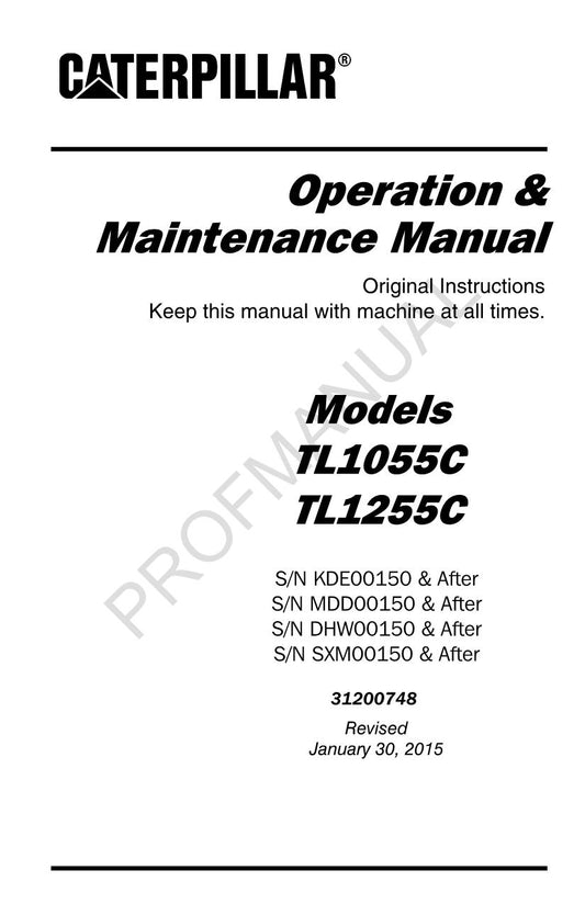 Manuel d'entretien des opérateurs de chariots télescopiques Caterpillar TL1055C TL1255C SXM00150-Up