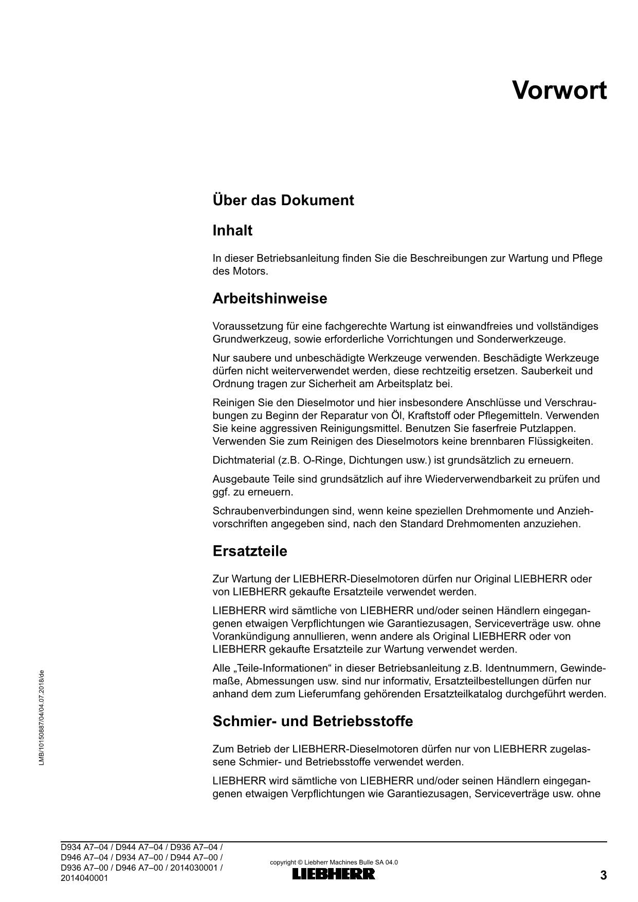 Liebherr D934 D944 D936 D946 D934 D944 D936 D946 Moteur diesel Manuel d'instructions