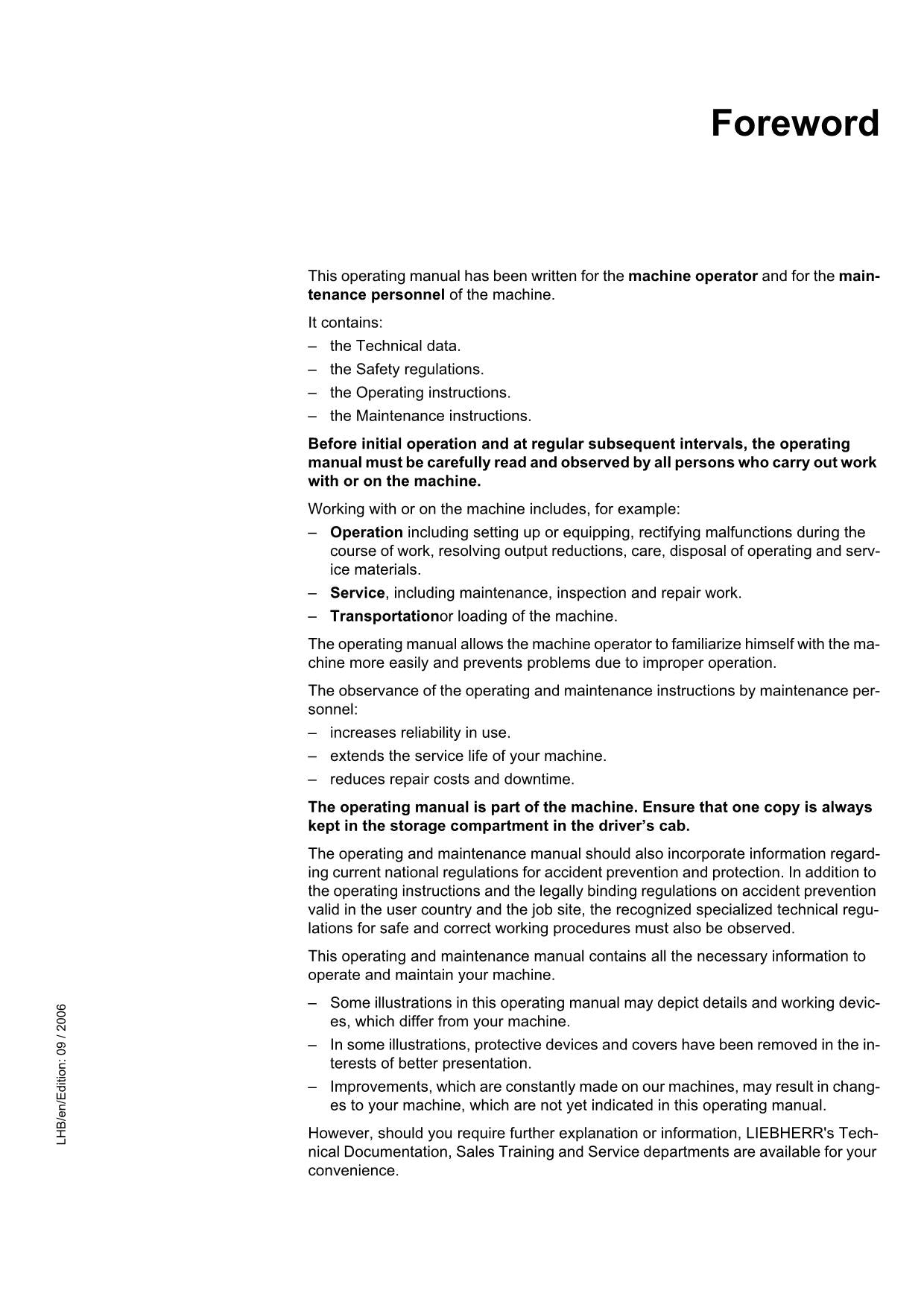 Liebherr R313 Litronic Excavator Operators manual serial 27752