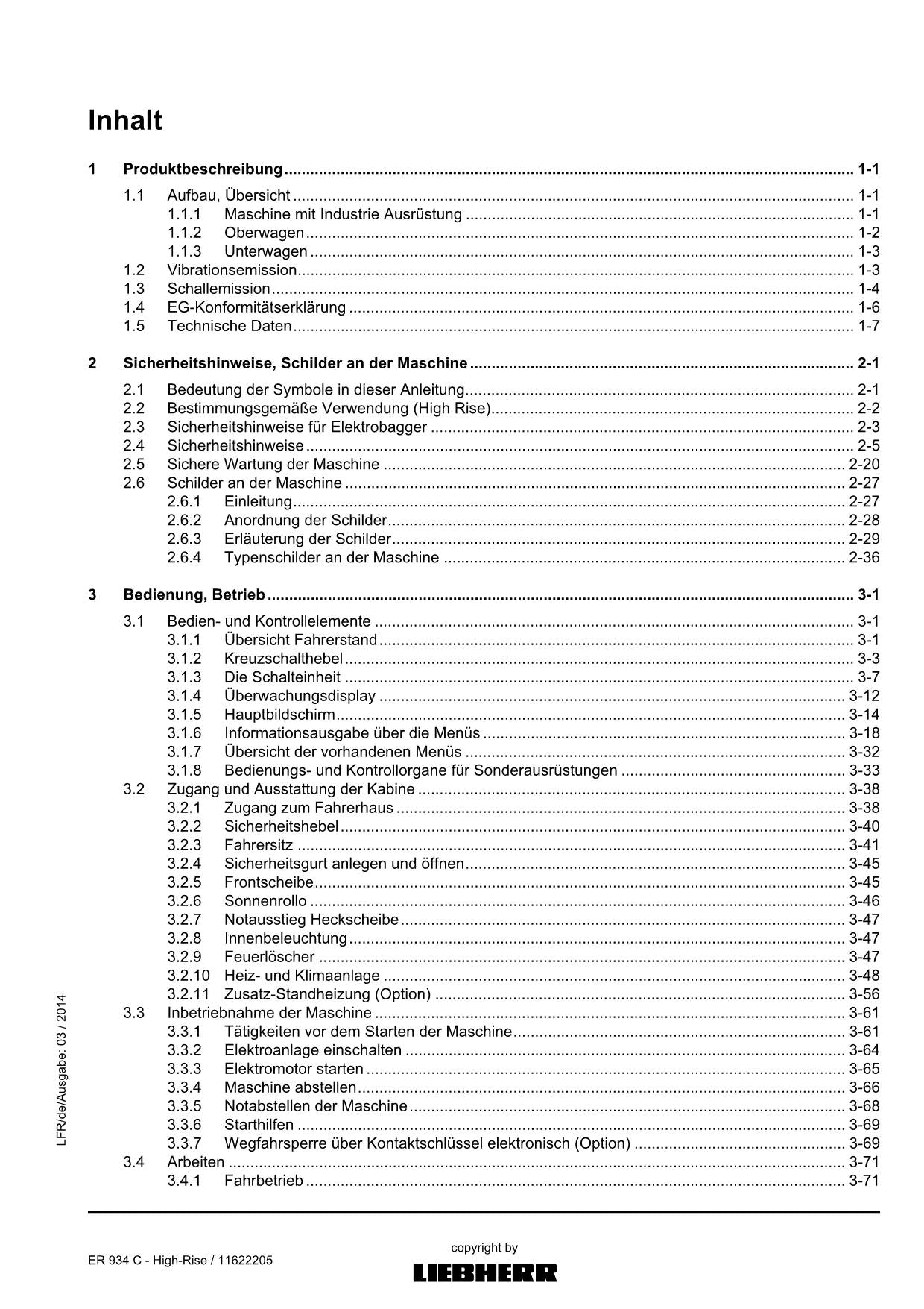 Liebherr ER934 C High Rise Hydraulikbagger Betriebsanleitung