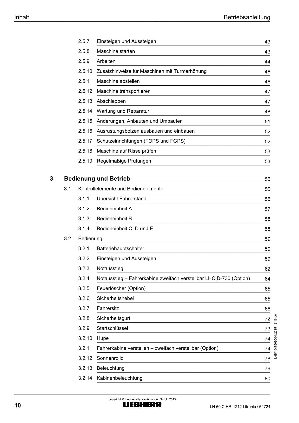 Liebherr LH60 C HRLitronic Materialumschlaggerät Betriebsanleitung