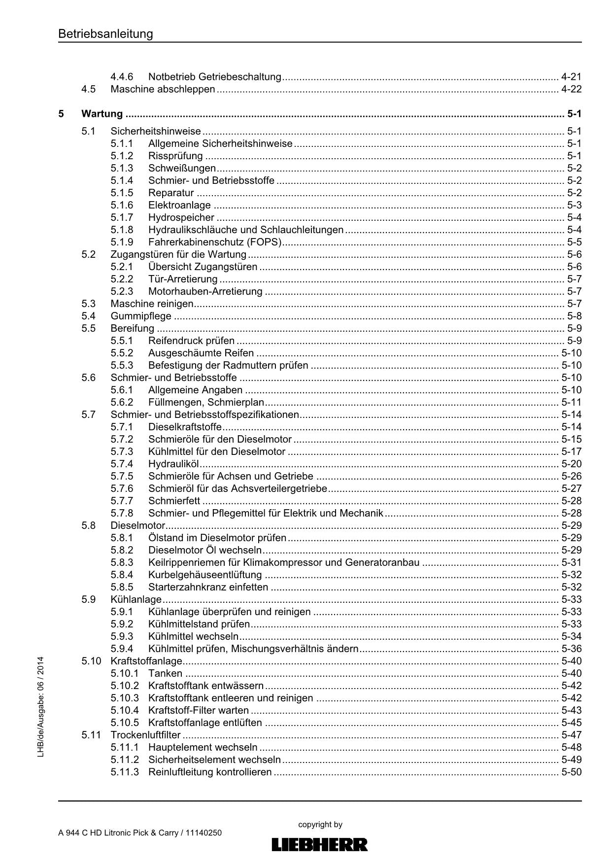 Liebherr A944 C HD Litronic Pick Carry Umschlaggerät Betriebsanleitung 11140250