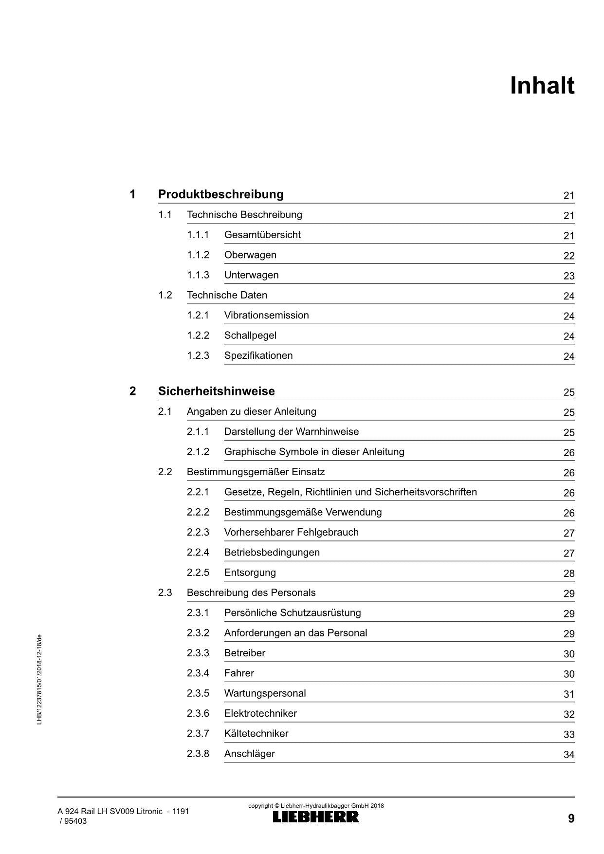 Liebherr A924 RaiLLHSV009 Litronic Mobilbagger Betriebsanleitung