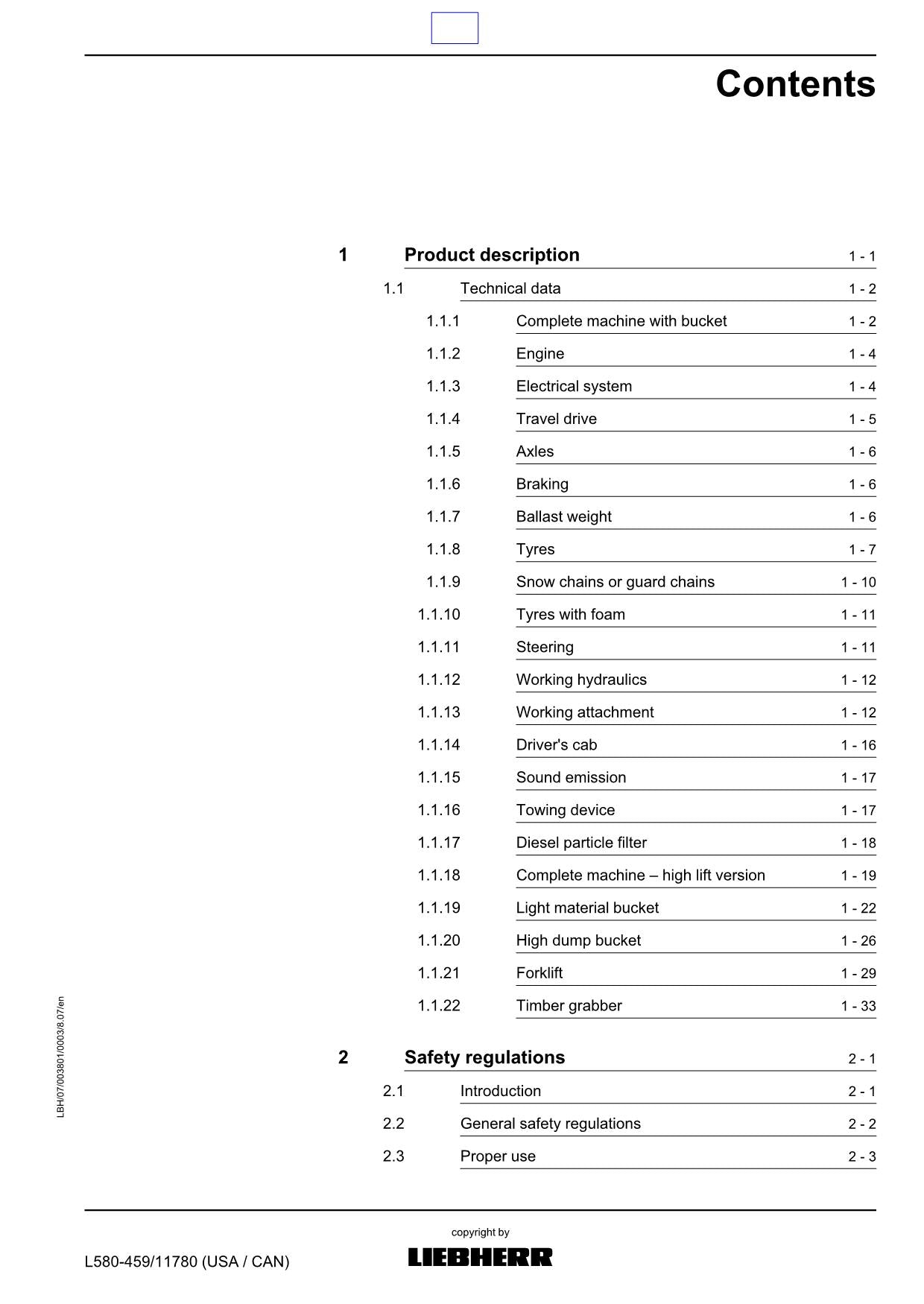 Manuel d'utilisation de la chargeuse sur pneus Liebherr L580 - 459 de 11780 (USA CAN) 2plus2