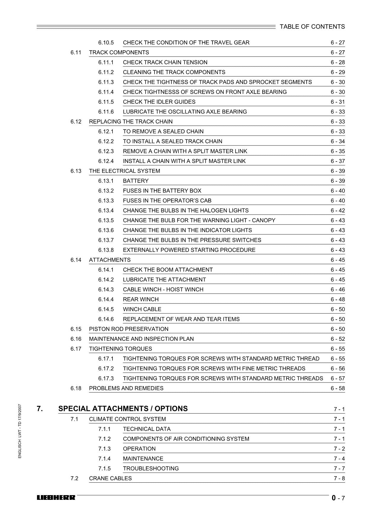 Liebherr RL52 Litronic Pipe Layer Operators manual