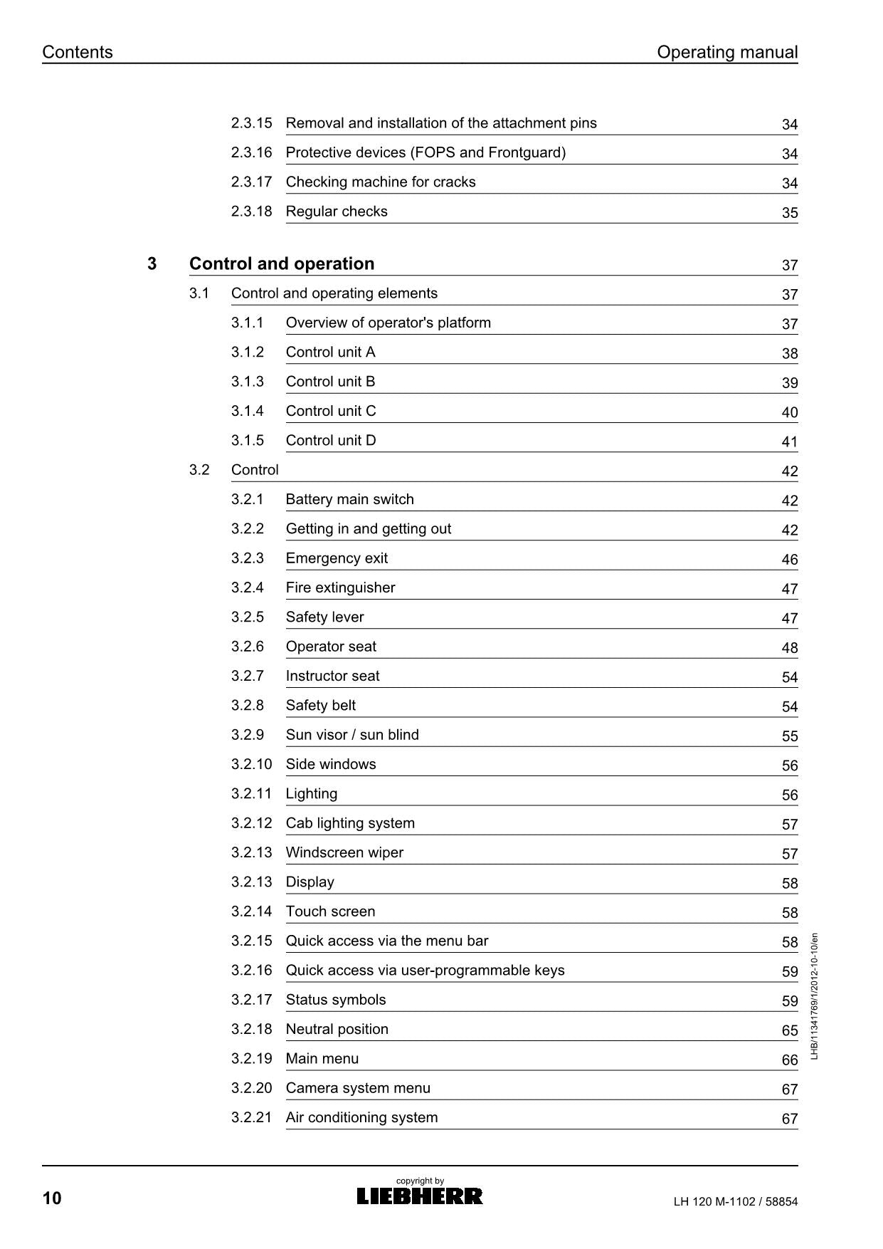 Liebherr LH120 M Excavator Operators manual