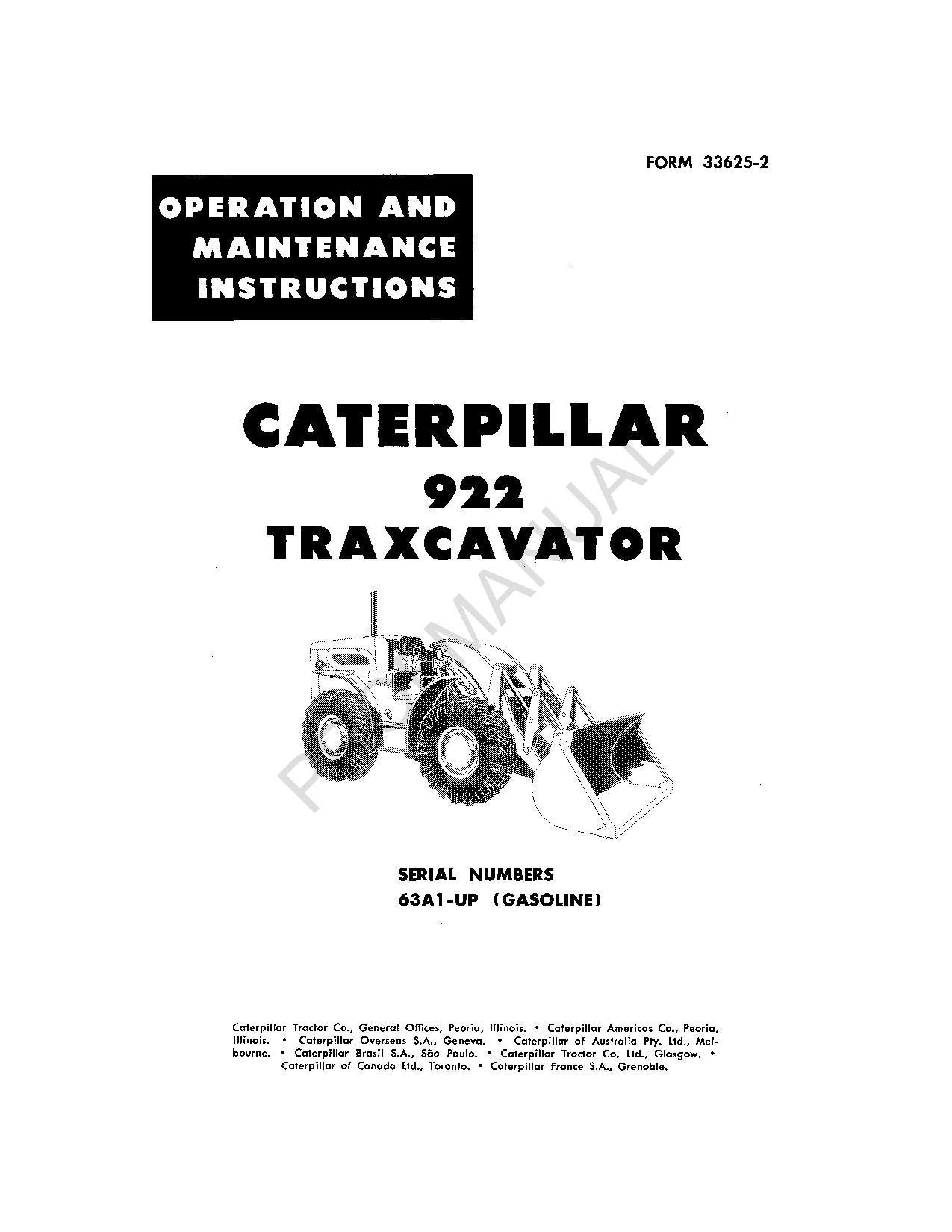 Caterpillar 922 Traxcavator Operators Maintenance Manual