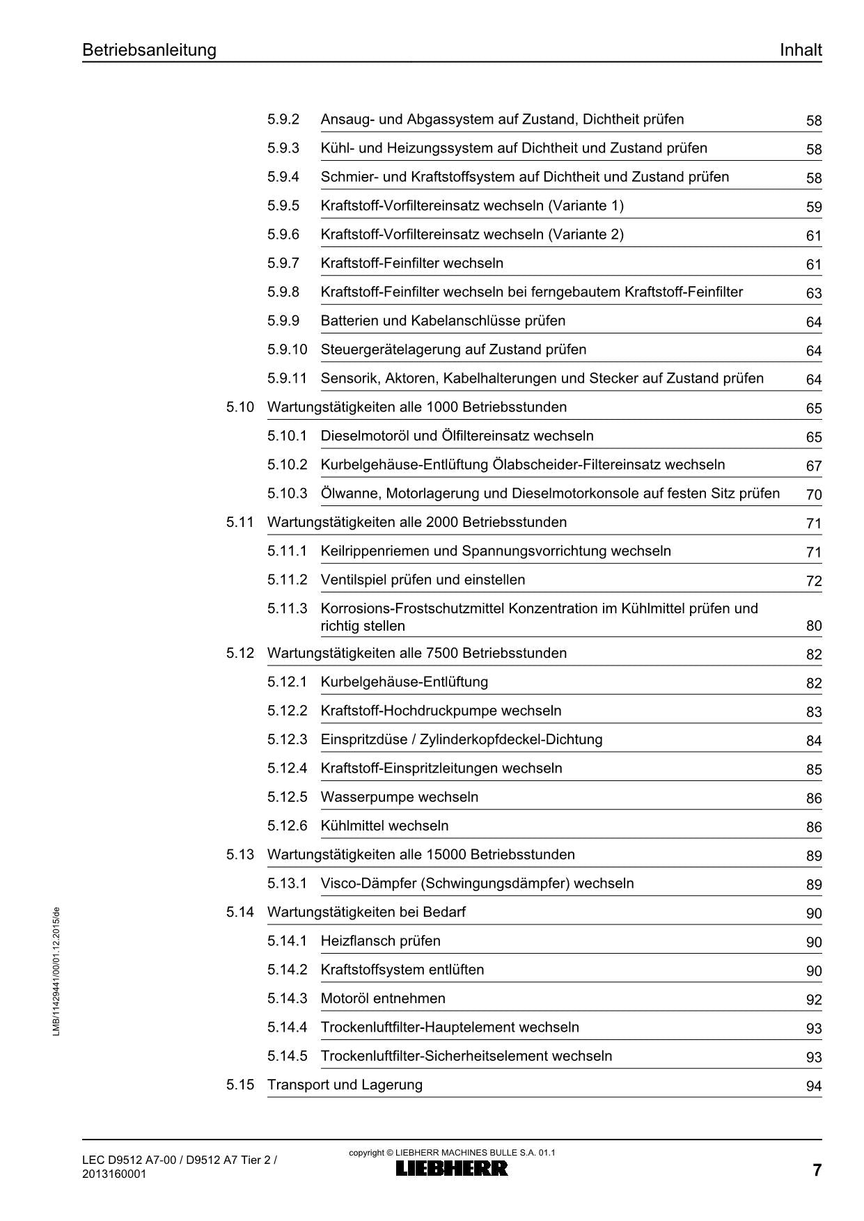 Liebherr LEC D9512 A7-00 D9512 A7 Tier2 Dieselmotor Betriebsanleitung