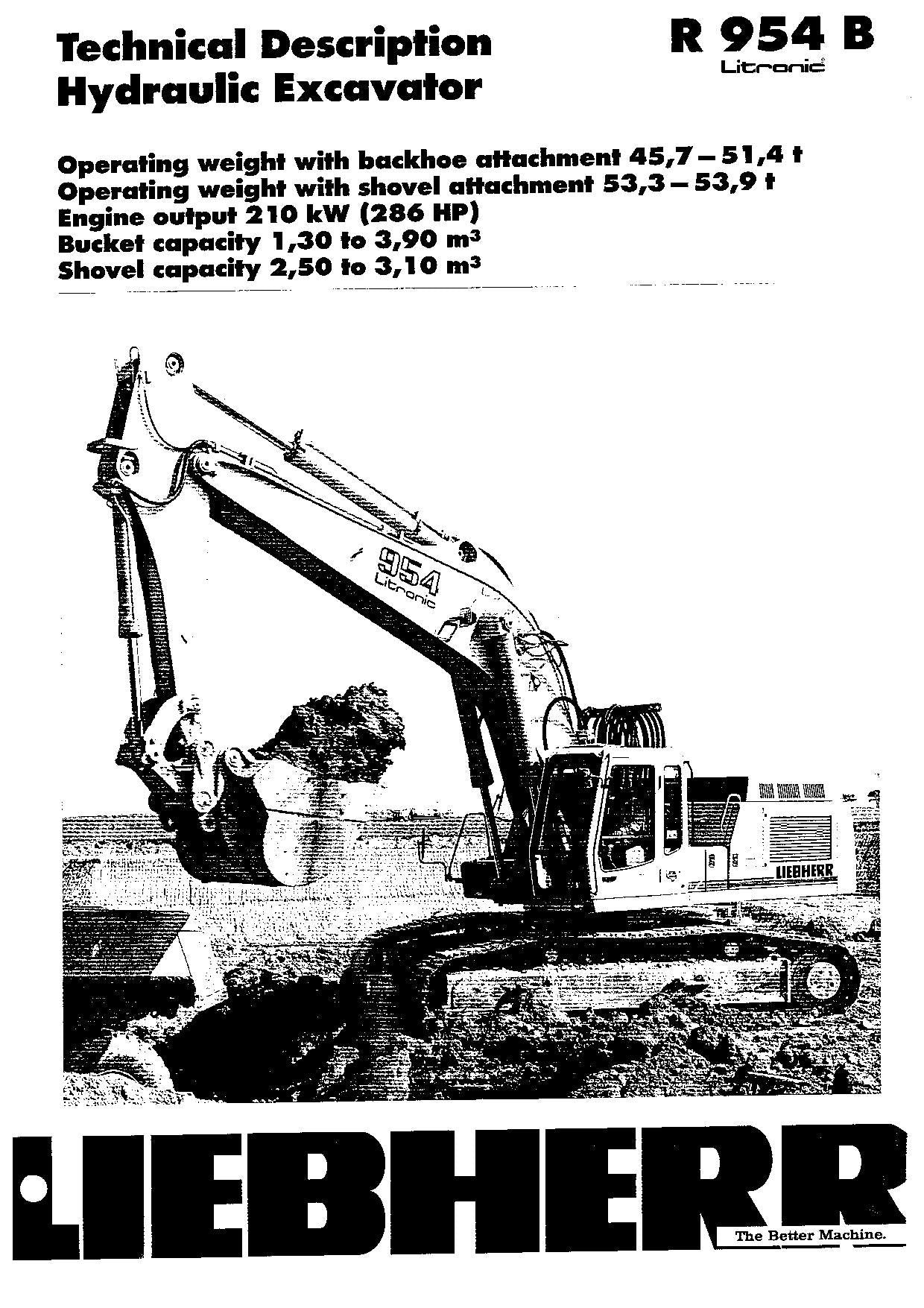 Liebherr R954 B Litronic Excavator Operators manual serial 5001