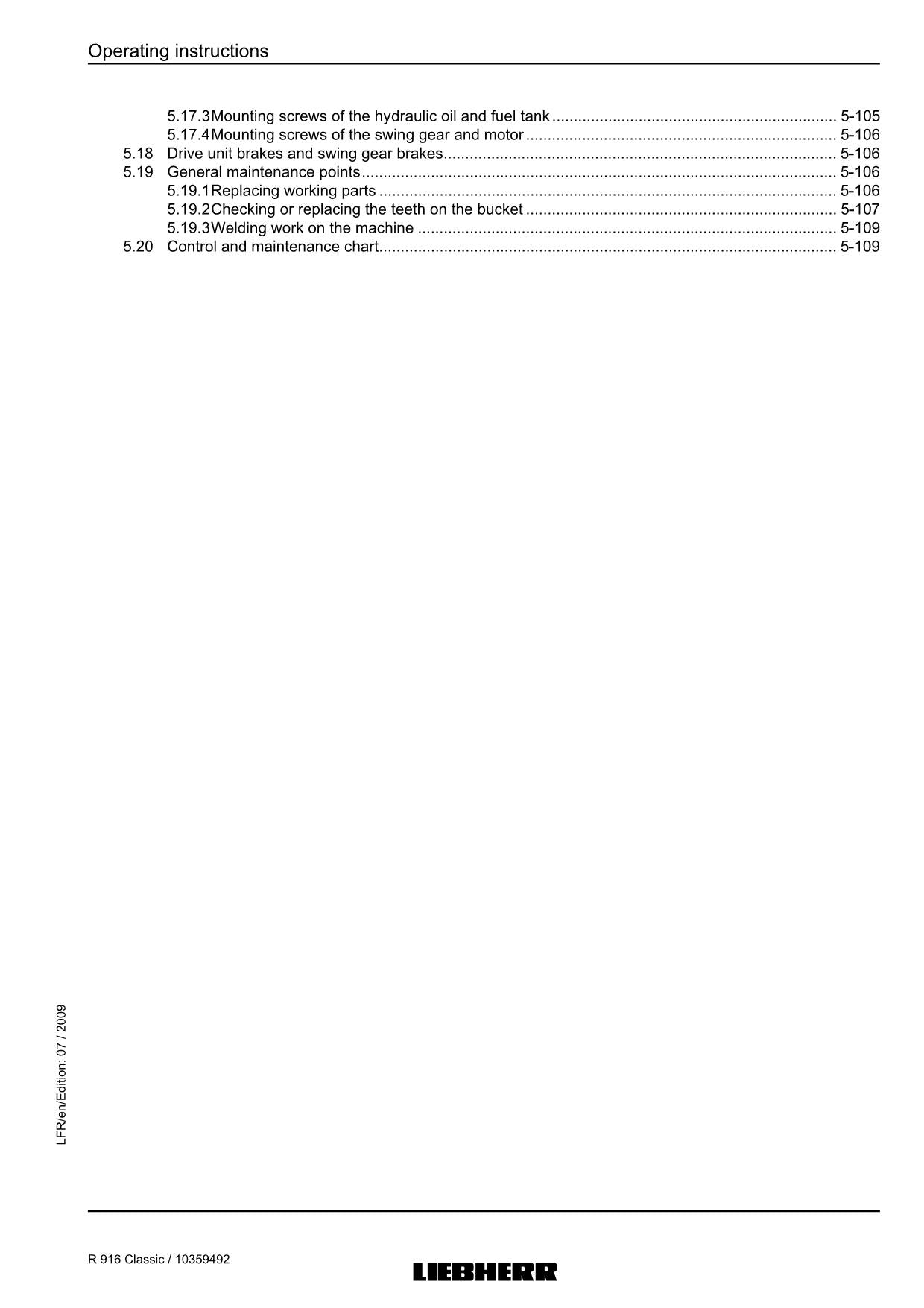 Liebherr R916 Classic Excavator Operators manual serial 17943