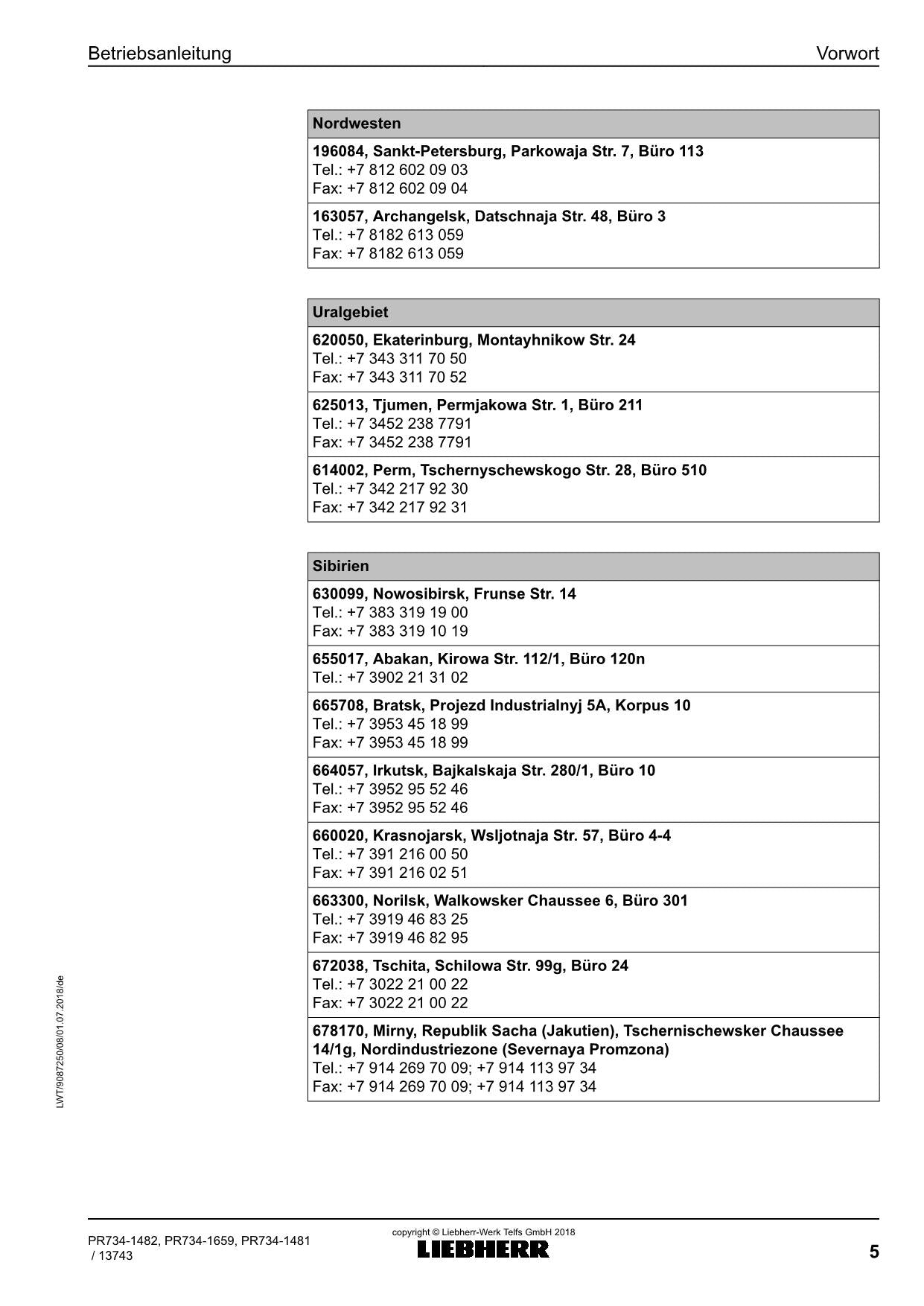 Liebherr PR734 Planierraupe Betriebsanleitung ser 13743 RU