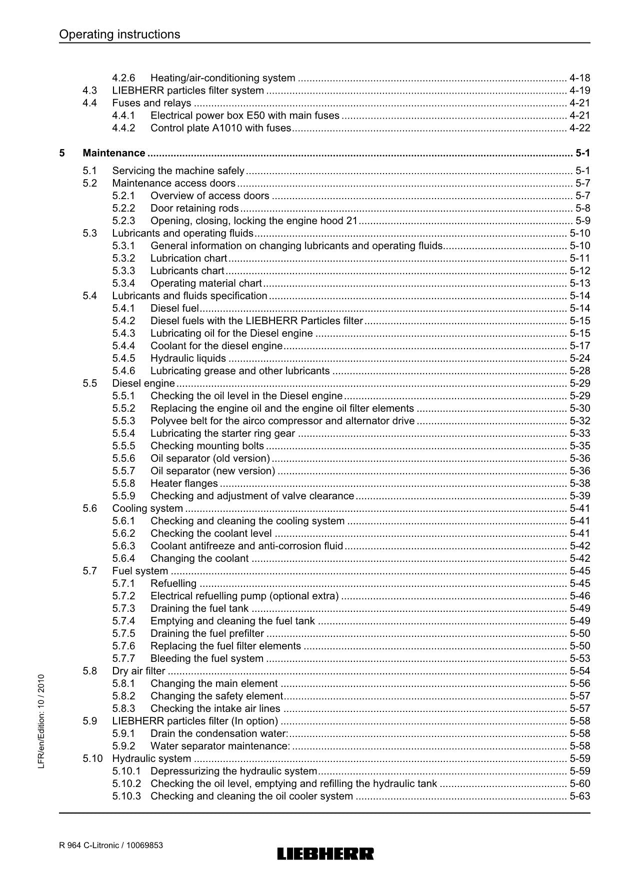 Liebherr R964 C-Litronic Excavator Operators manual serial 27700