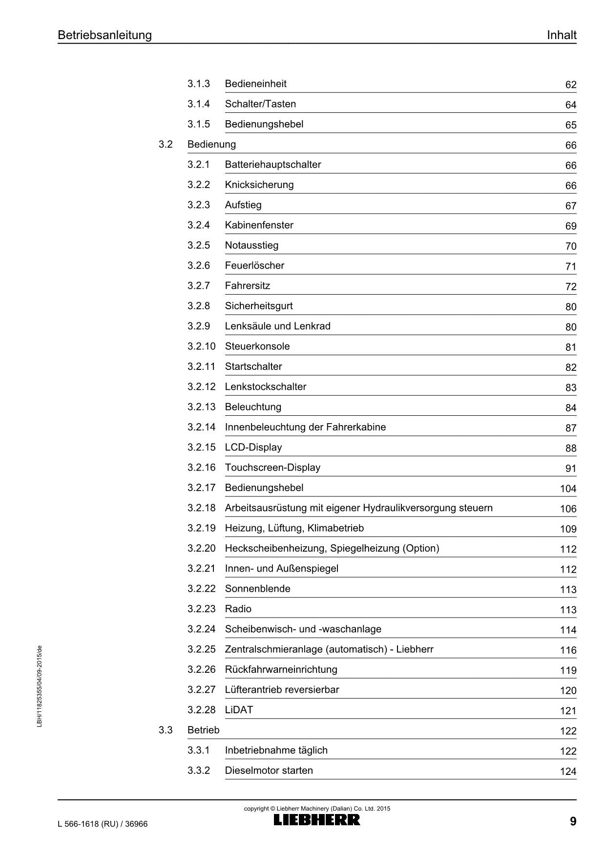 Liebherr L566 RU Radlader Betriebsanleitung ser 36966