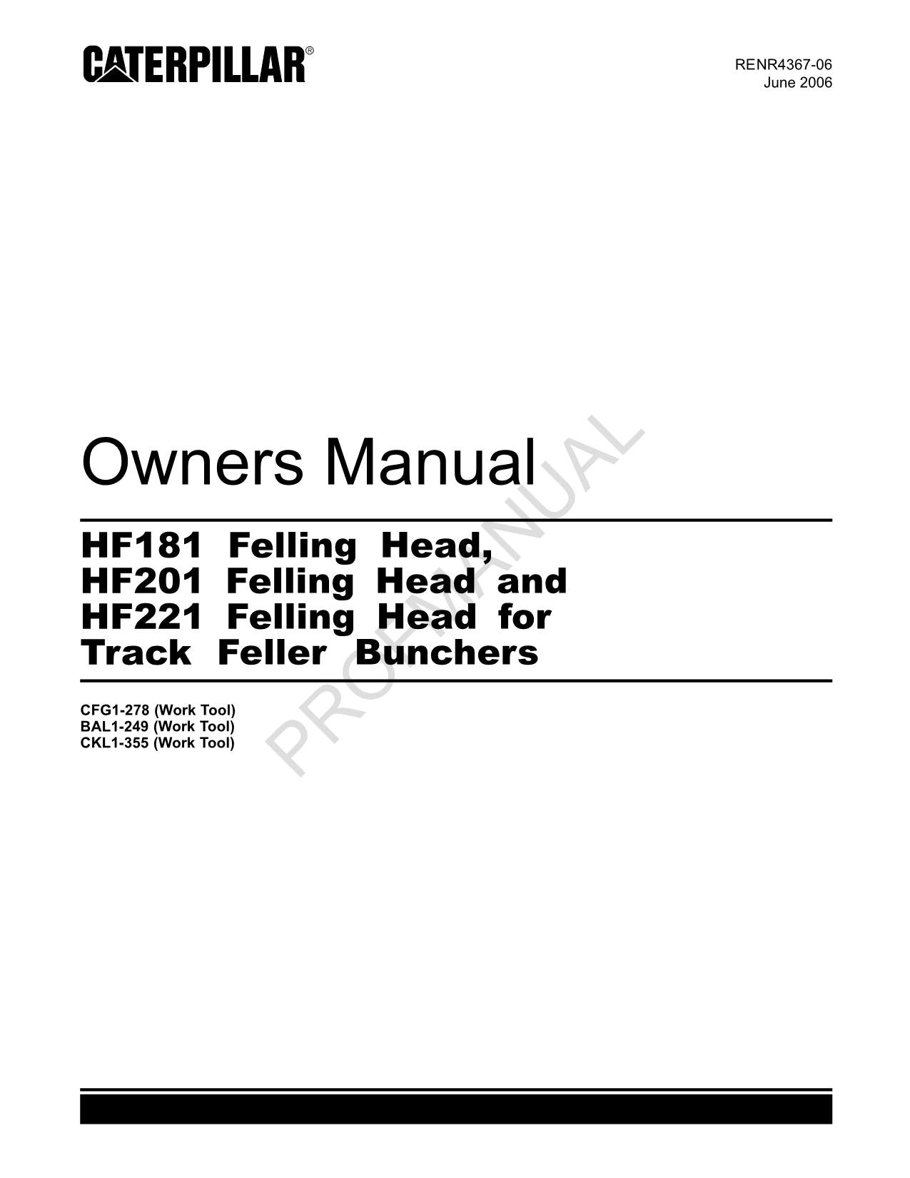 Caterpillar Felling Heads For Track Feller Buncher Owners Manual