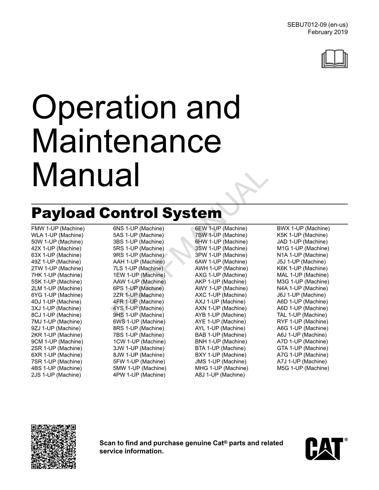 Caterpillar Payload Control System Operators Maintenance Manual SEBU7012