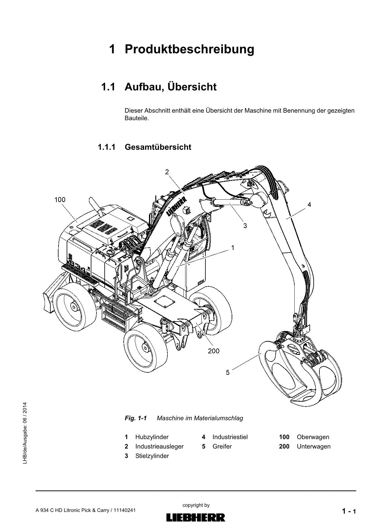 Liebherr A934 C HD Litronic Pick Carry Umschlaggerät Betriebsanleitung 2014