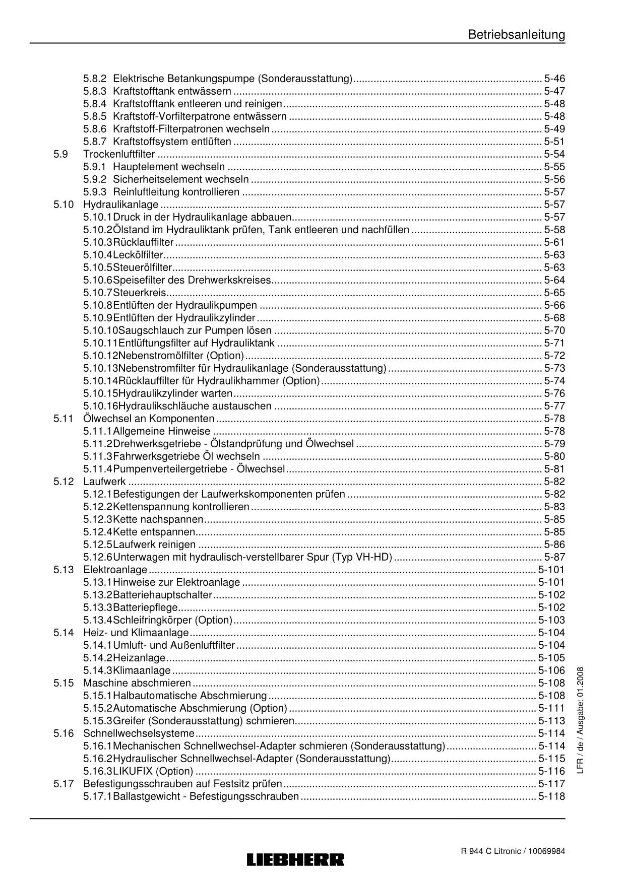 Liebherr R944 C Litronic Hydraulikbagger Betriebsanleitung
