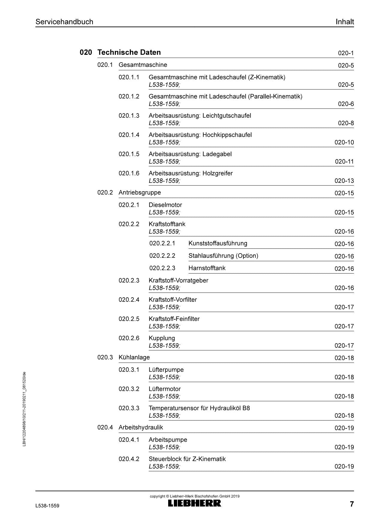 Liebherr L538 1559 Radlader Reparaturhandbuch Werkstatthandbuch