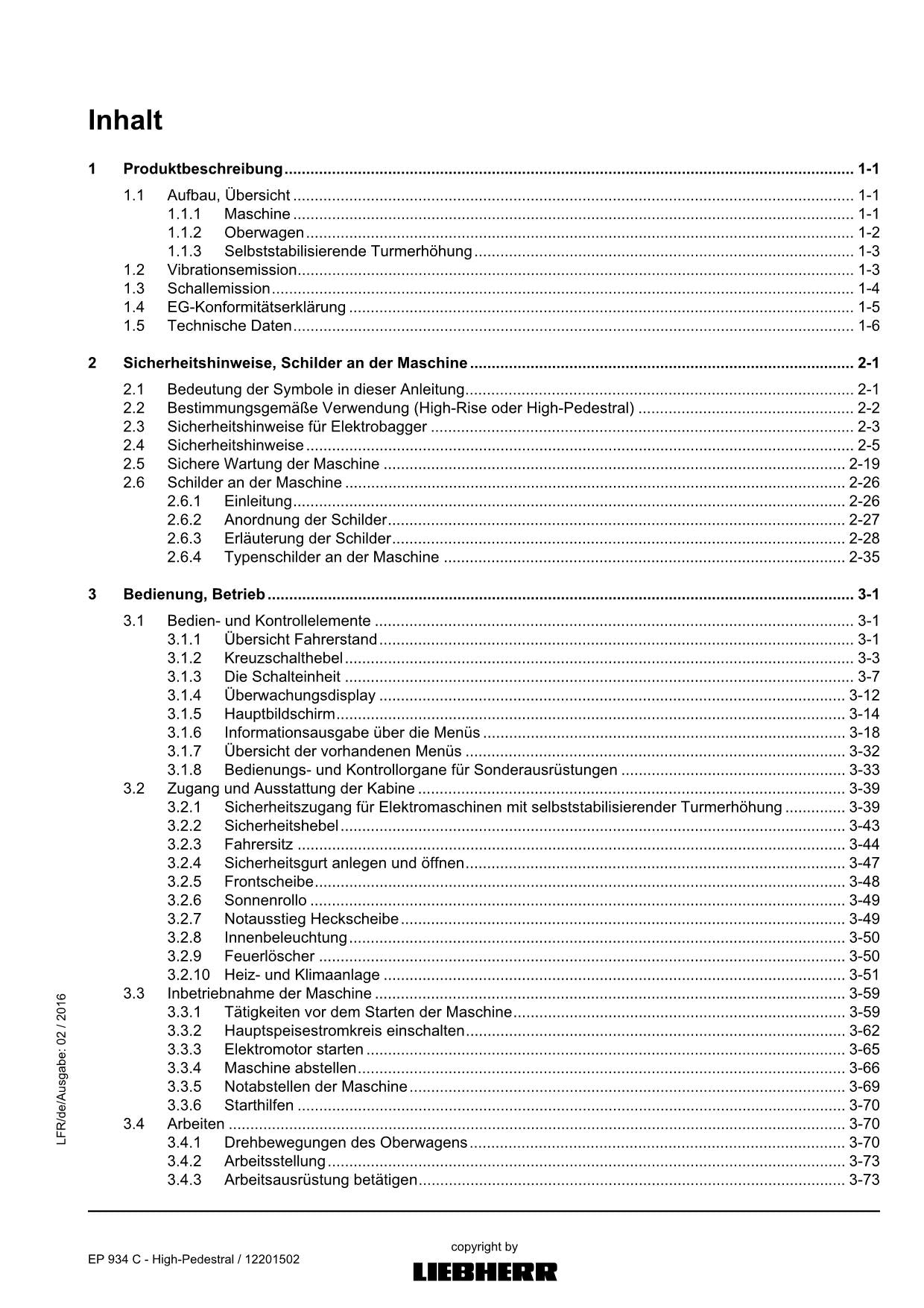 Liebherr EP934 C High-Pedestral Hydraulikbagger Betriebsanleitung
