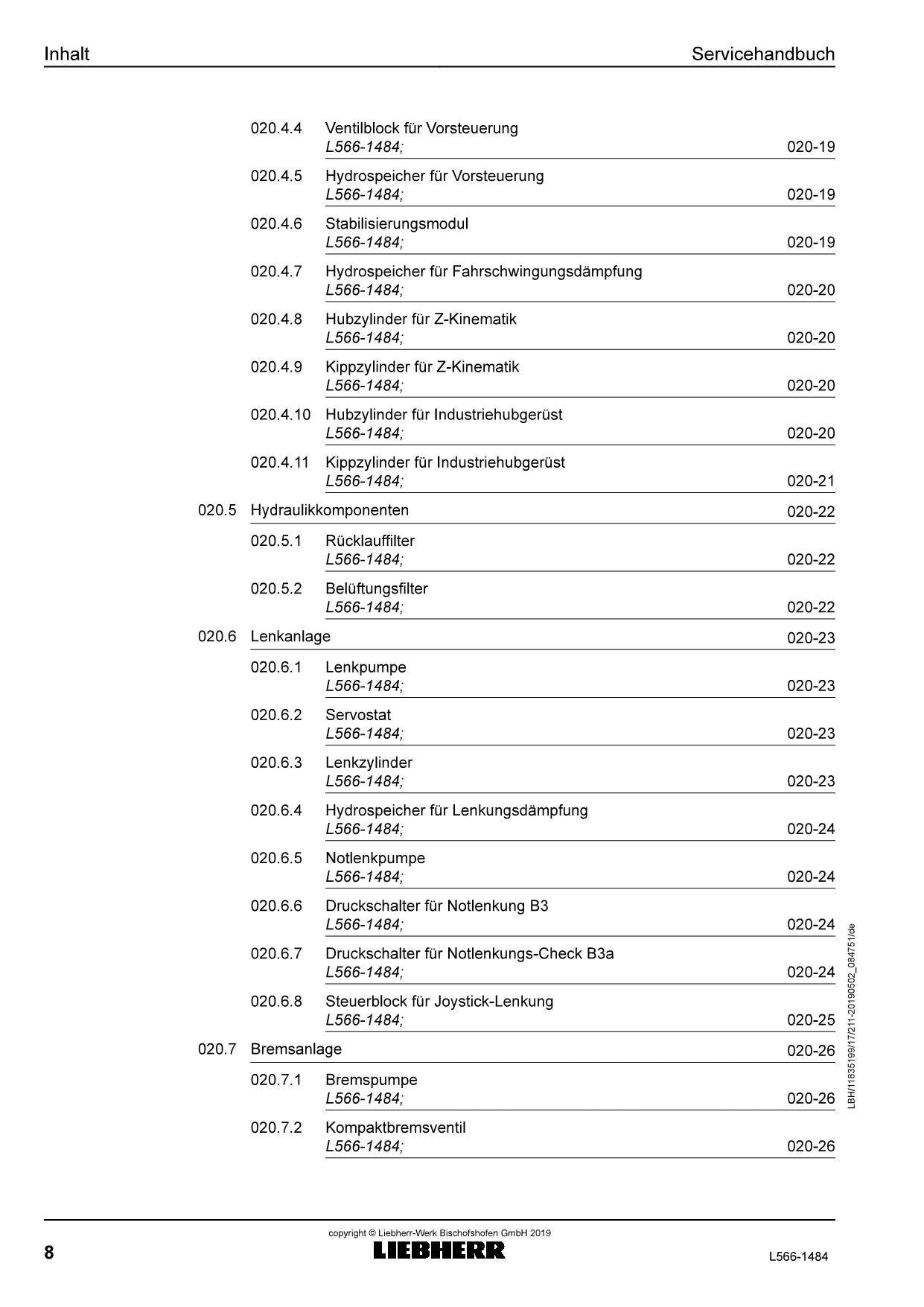 Liebherr L566 1484 Radlader Reparaturhandbuch Werkstatthandbuch