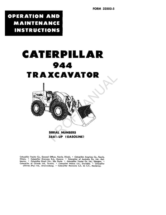 Caterpillar 944 Traxcavator Operators Maintenance Manual 58A1-Up