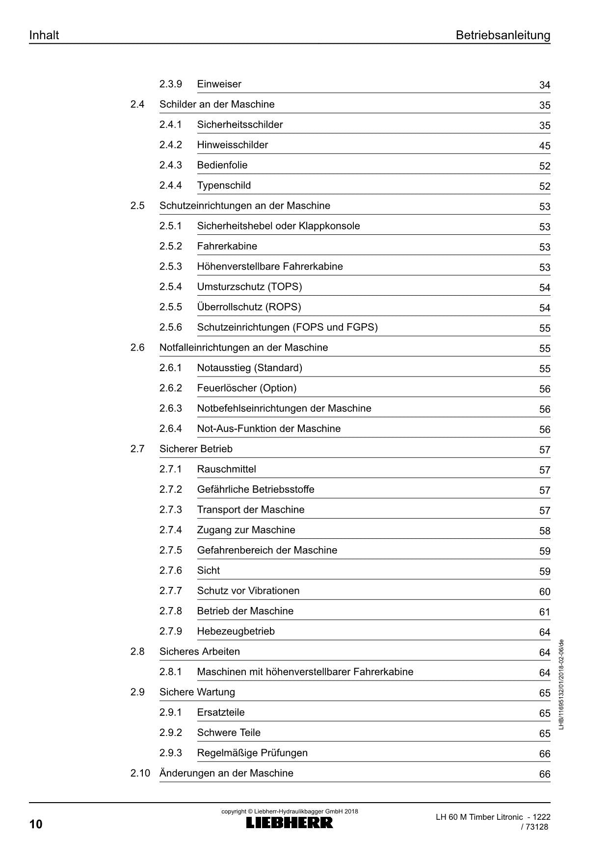 Liebherr LH60 M TimbeRLitronic Materialumschlaggerät Betriebsanleitung Typ 1222