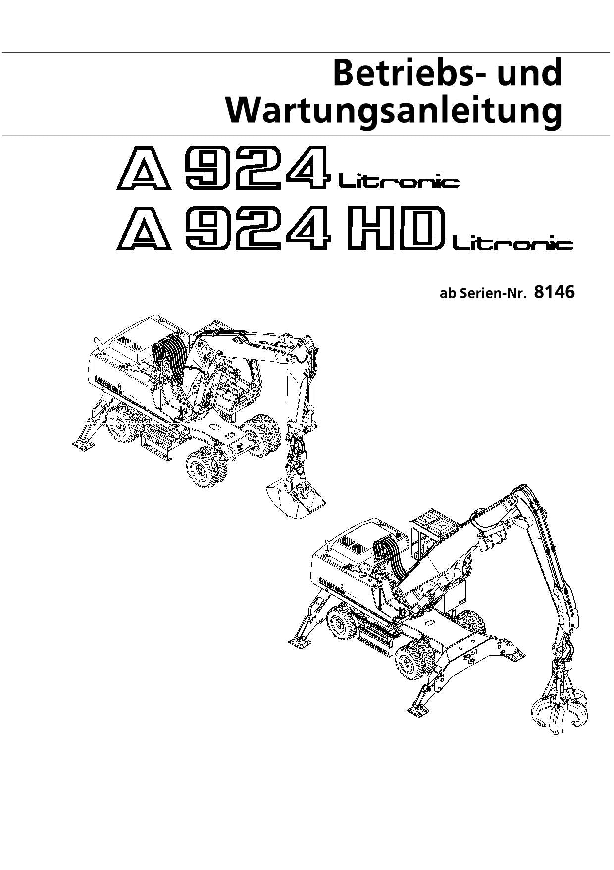 Ensacheuse Liebherr A924 A924 HD Litronic Betriebsanleitung Wartungsanleitung