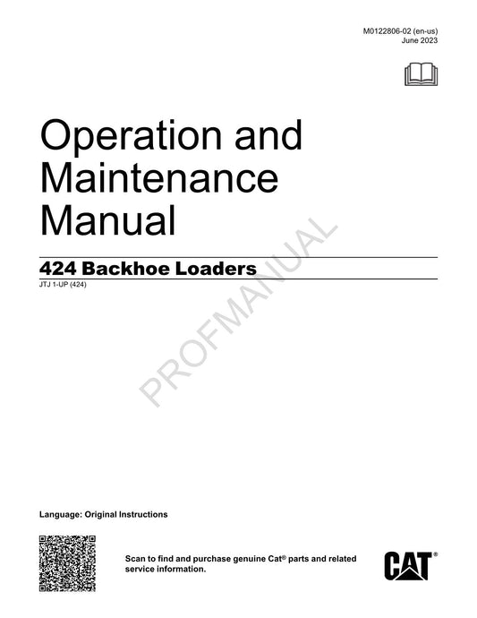 Manuel d'entretien de l'opérateur de la chargeuse-pelleteuse Caterpillar 424 JTJ1-Up