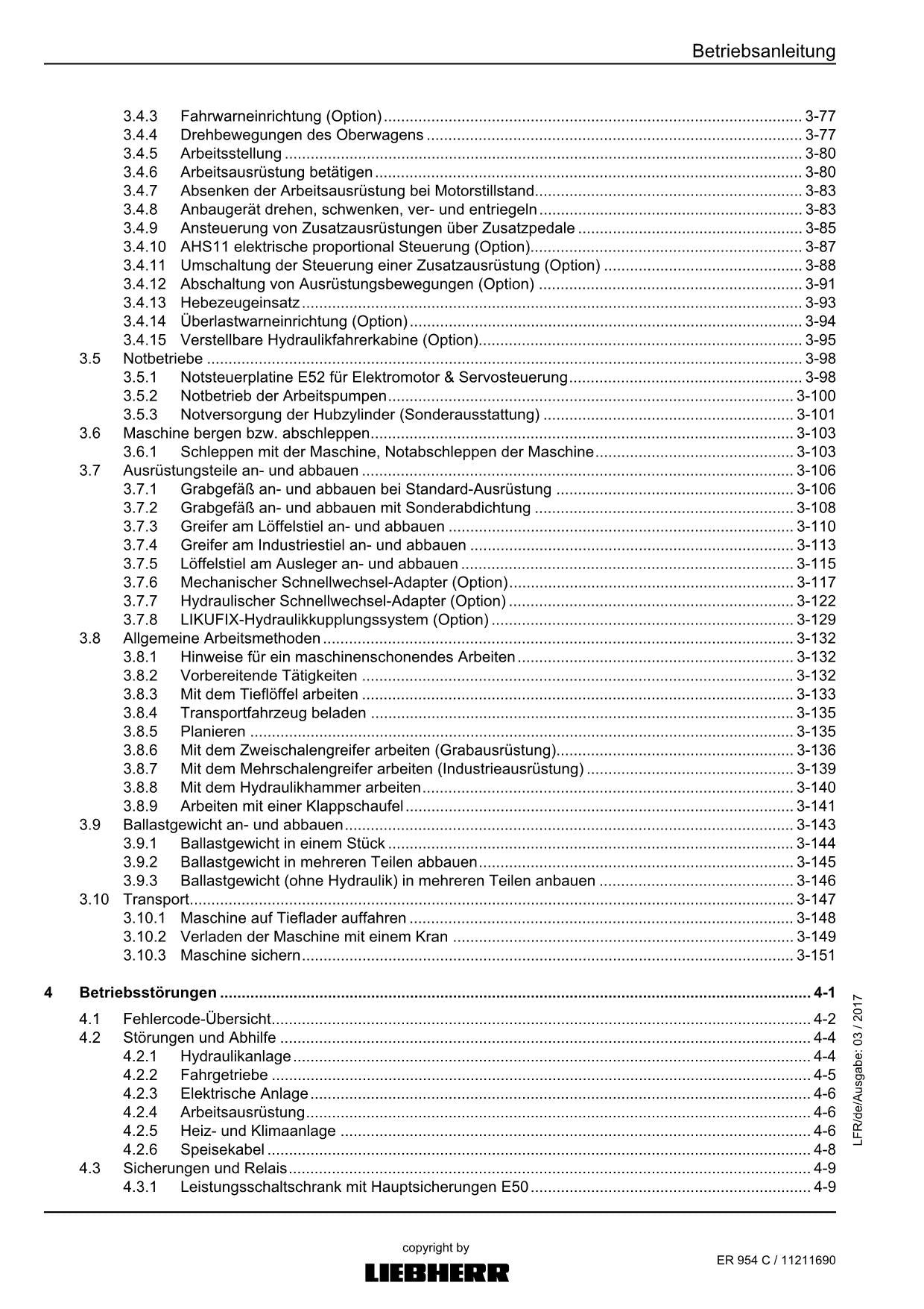 Liebherr ER954 C Hydraulikbagger Betriebsanleitung 2017