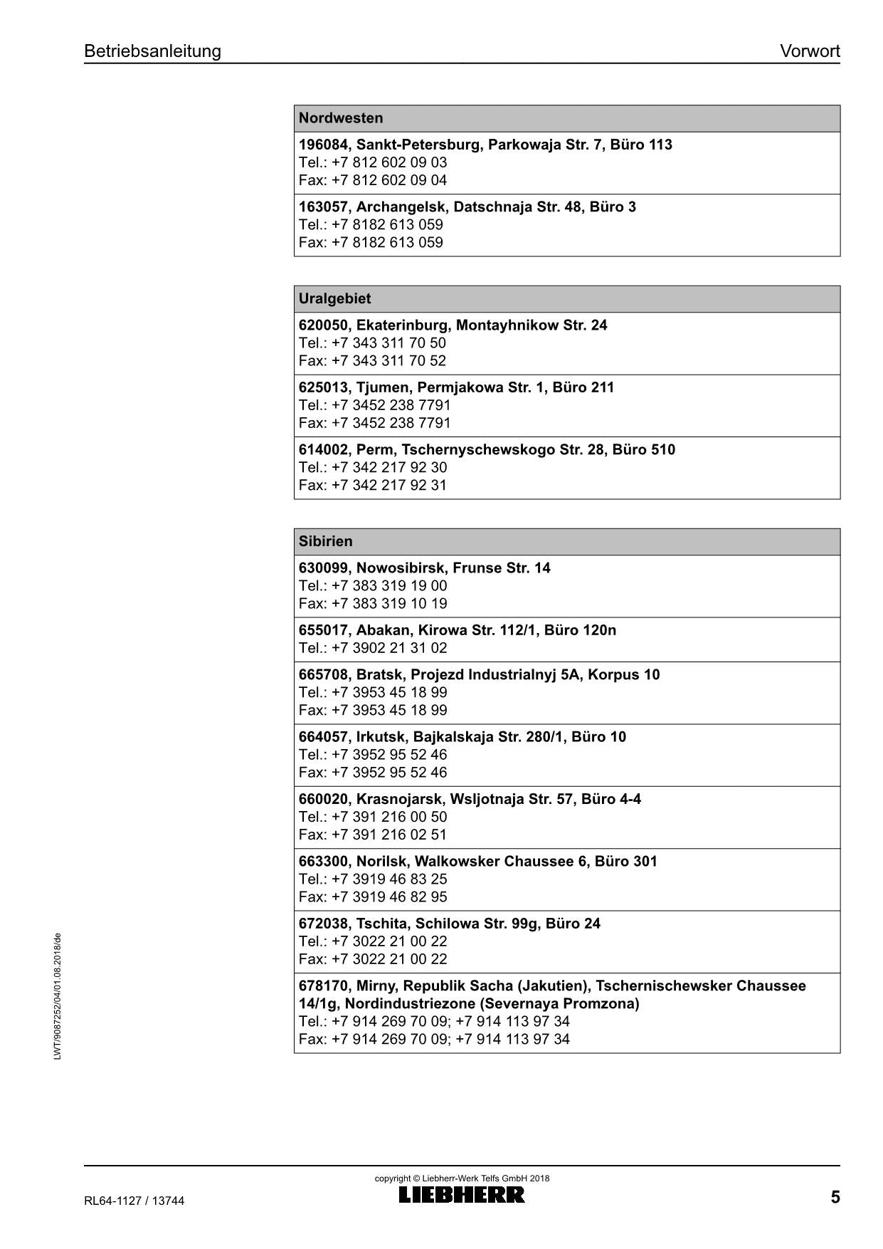 Liebherr RL64 Rohrleger Betriebsanleitung ser 13744 RU