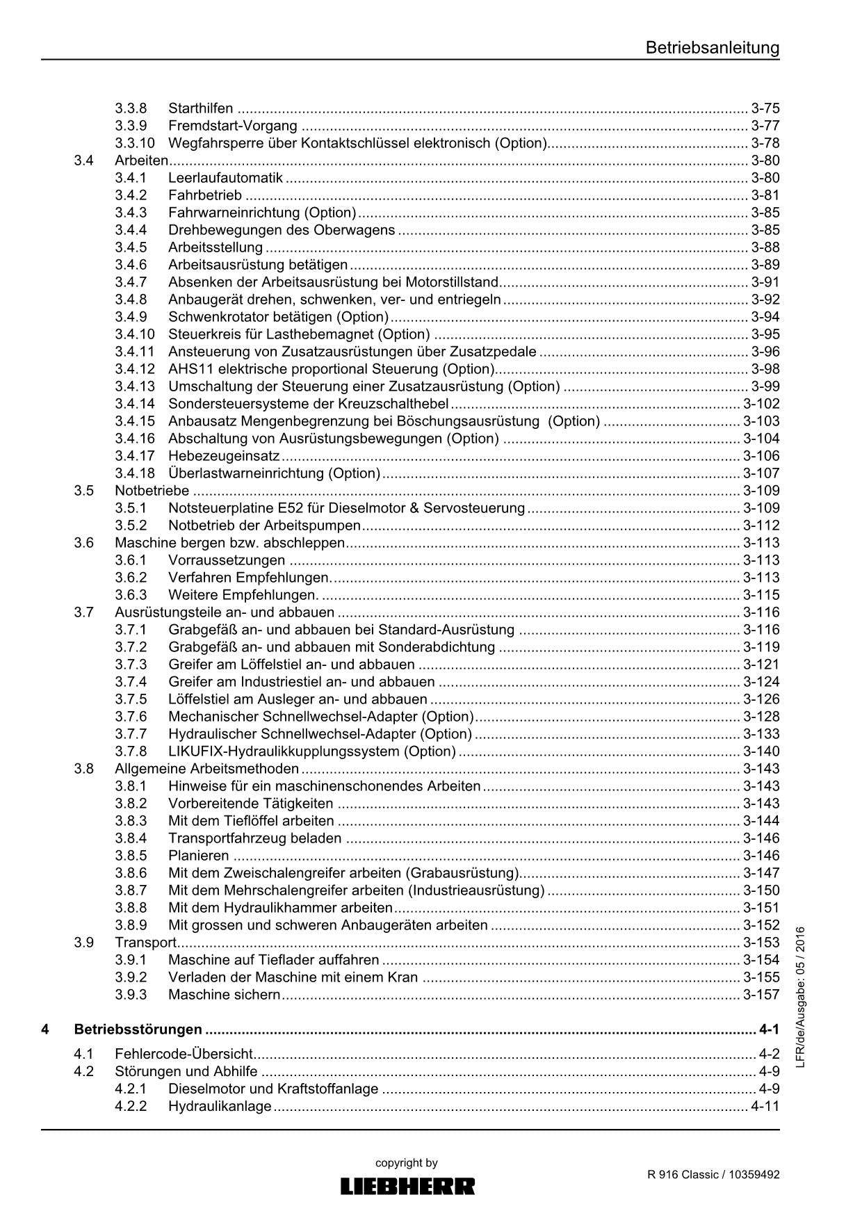 Liebherr R916 Hydraulikbagger Betriebsanleitung ser 31055