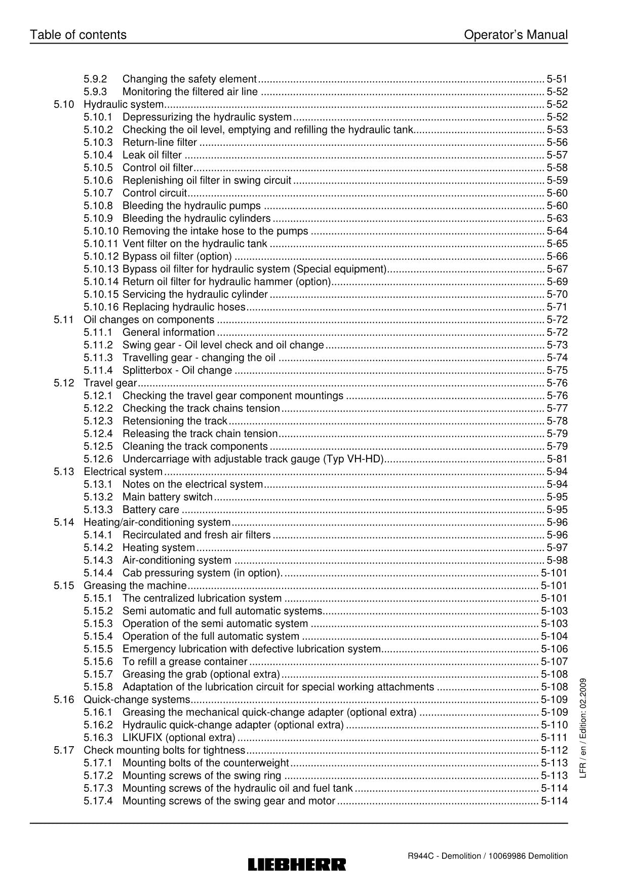 Liebherr R944 C Demolition Excavator Operators manual serial 22915