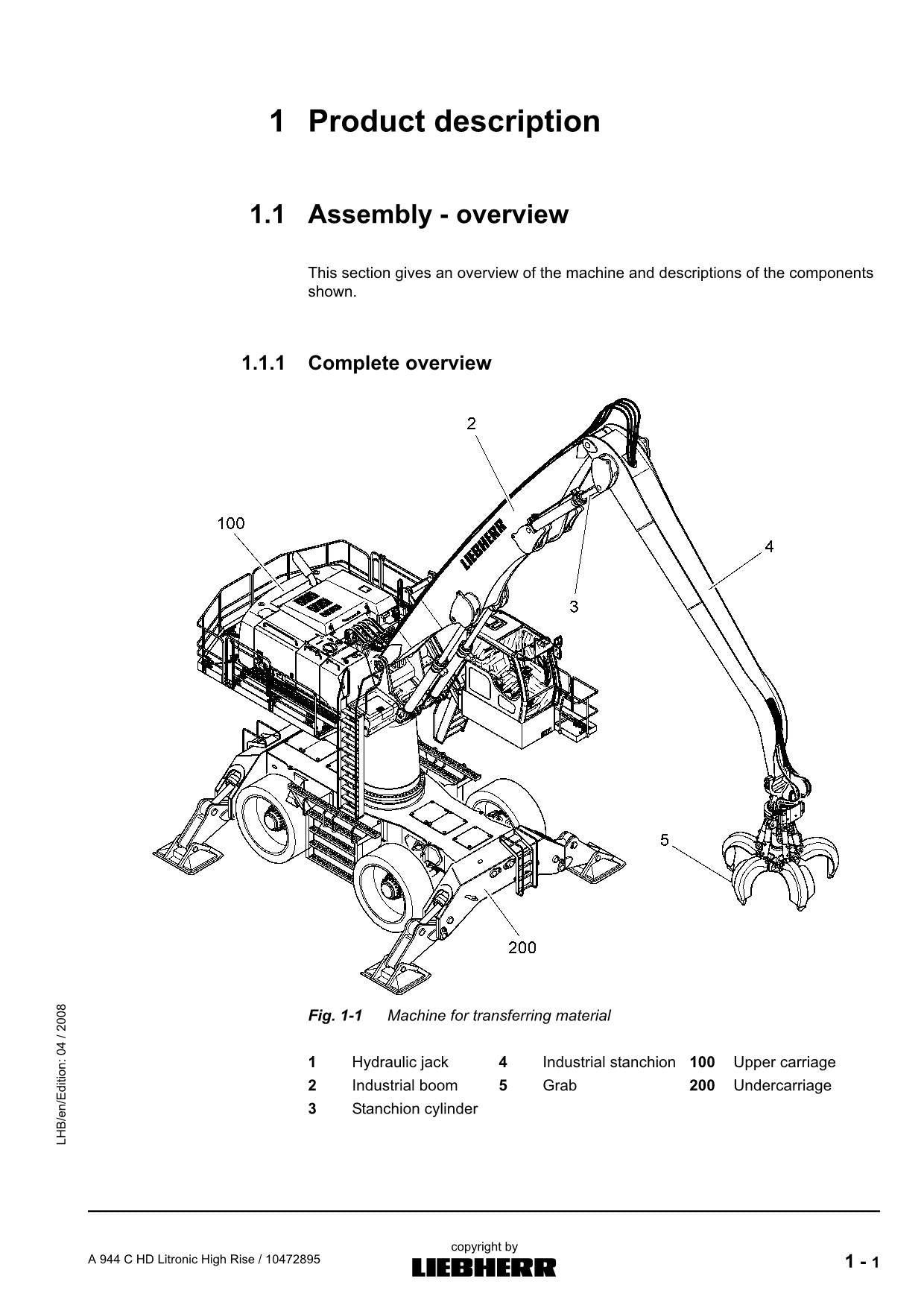 Liebherr A944 C HD Litronic High Rise EXCAVATOR LOGGING MACHINE Operators manual