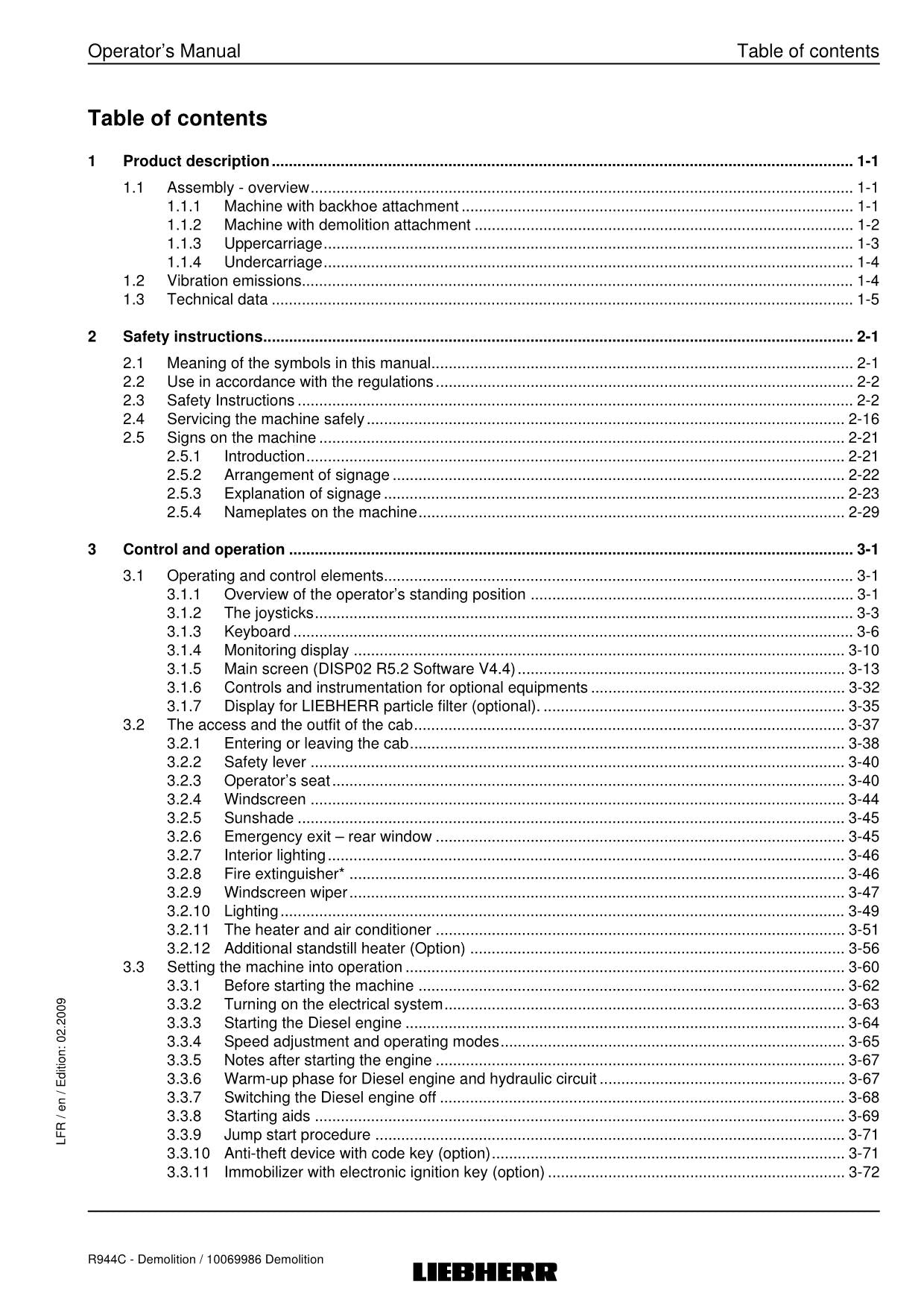 Liebherr R944 C Demolition Excavator Operators manual serial 22915