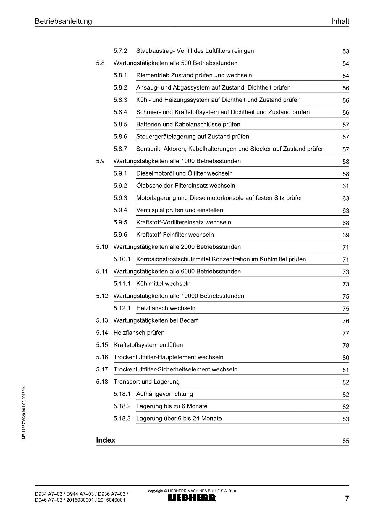 Liebherr D934 D944 D936 D946 A7-03 motor Betriebsanleitung