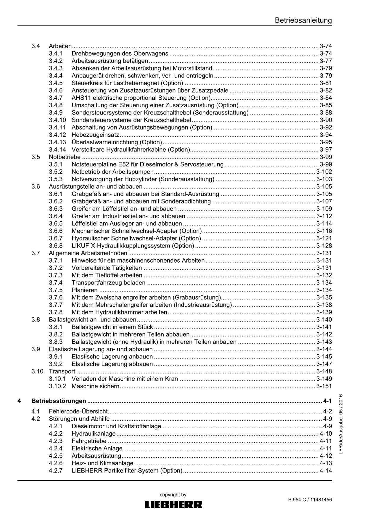 Liebherr P954 C Hydraulikbagger Manuel d'instructions