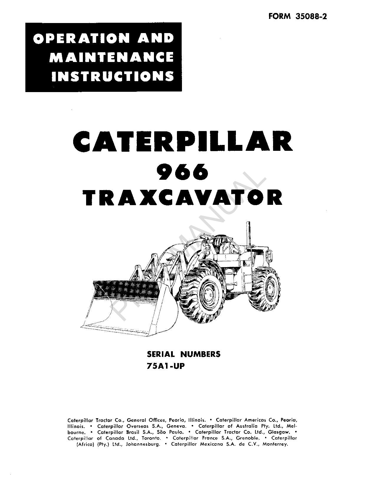 Caterpillar 966 Traxcavator Bediener-Wartungshandbuch 75A1-Up