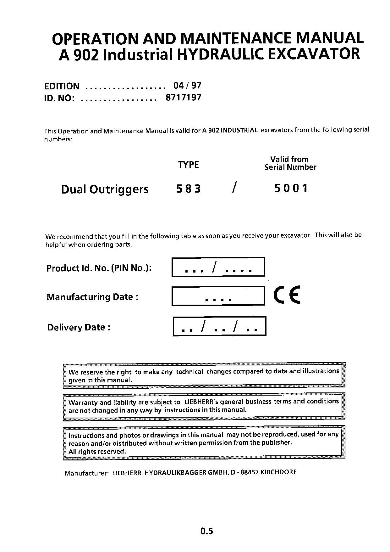 Manuel d'utilisation de la pelle industrielle Liebherr A902