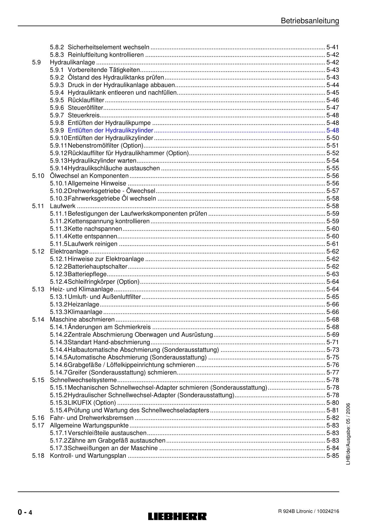 Liebherr R924B Litronic Hydraulikbagger Umschlaggerät Betriebsanleitung