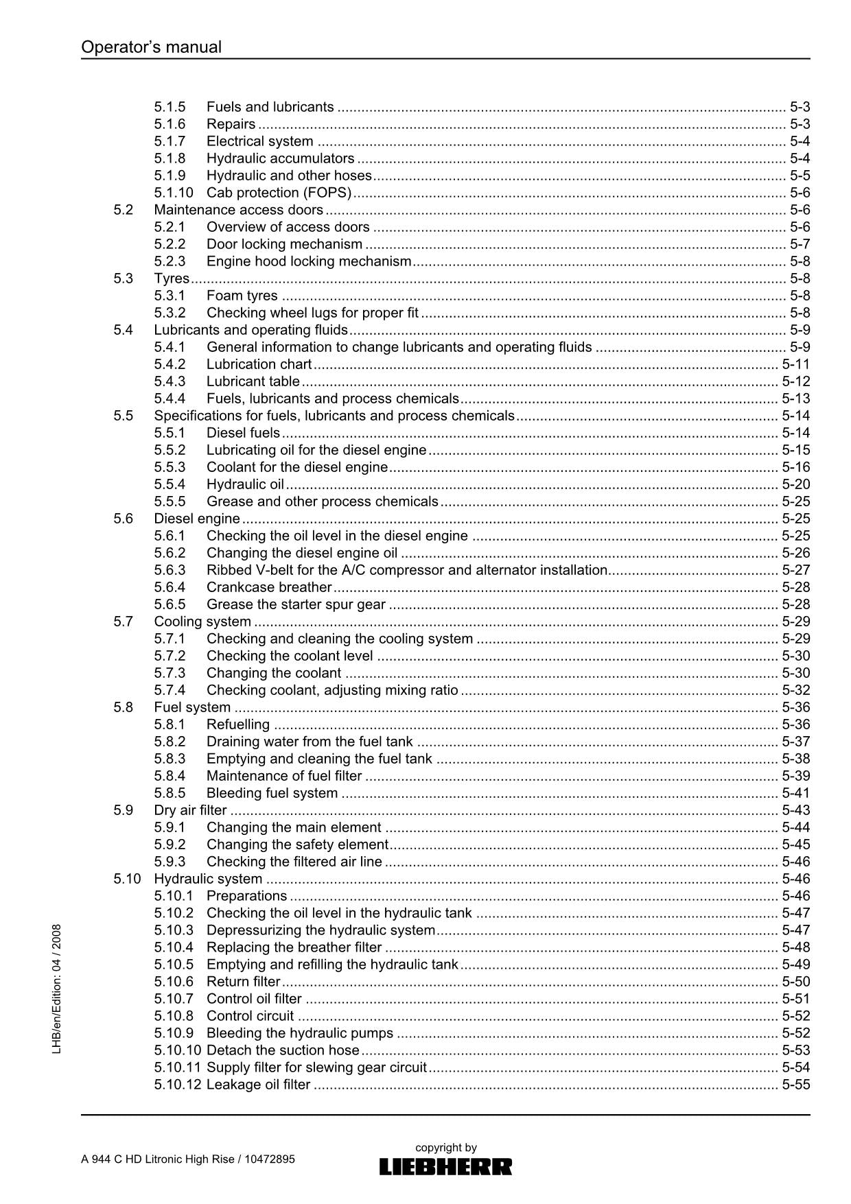 Liebherr A944 C HD Litronic High Rise EXCAVATOR LOGGING MACHINE Operators manual