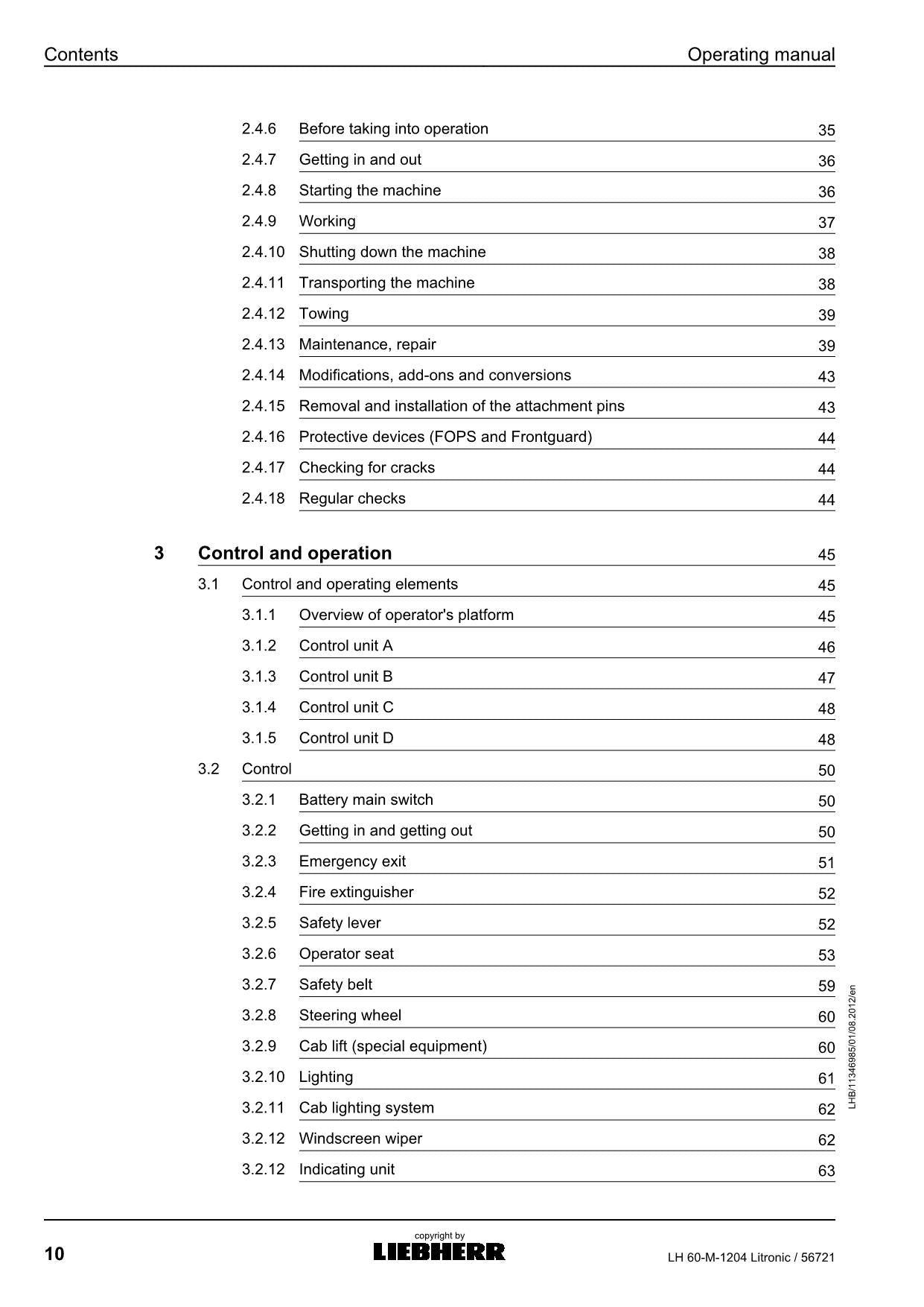 Liebherr LH60-M Litronic Excavator Operators manual