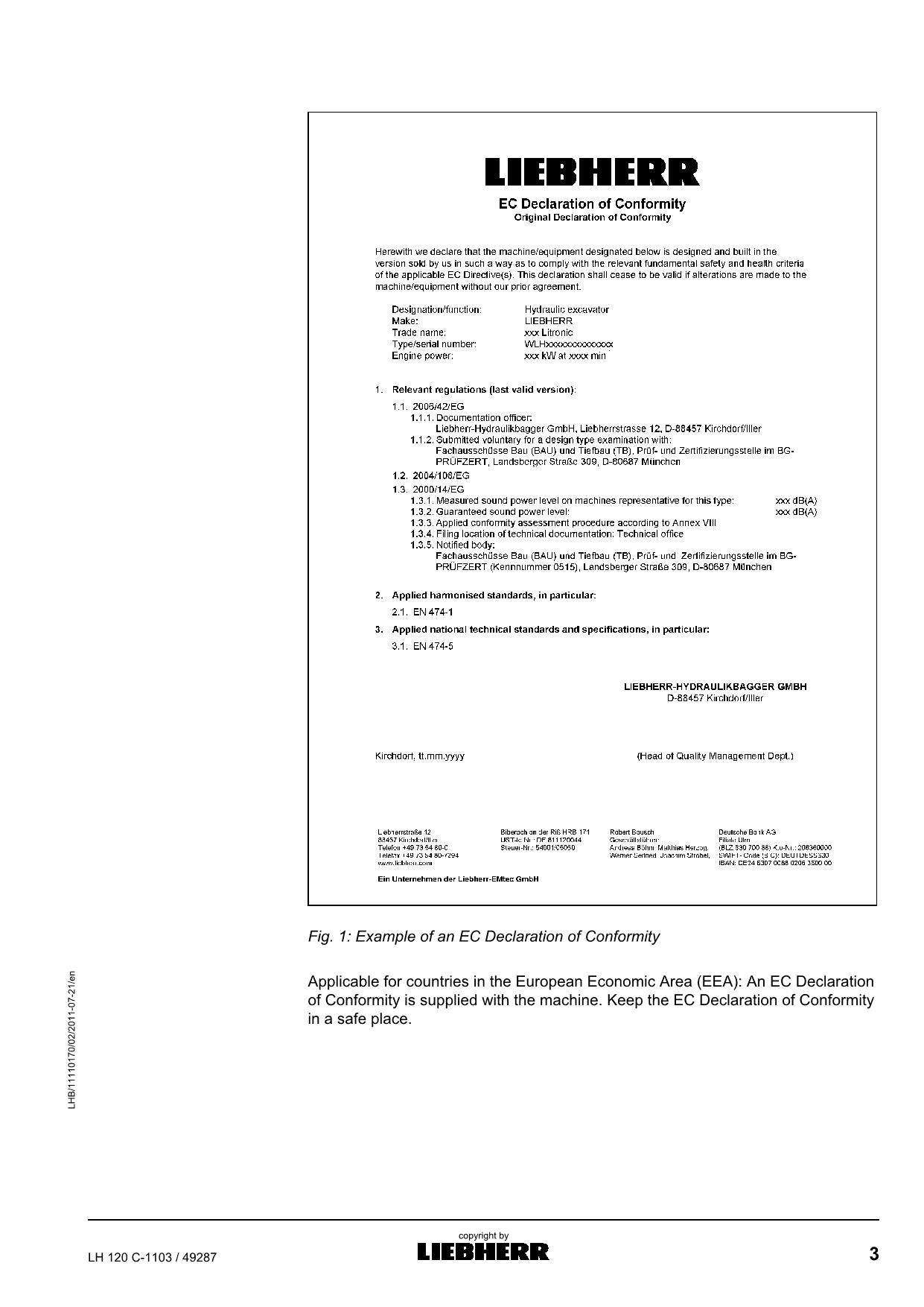 Liebherr LH120 C Excavator Operators manual