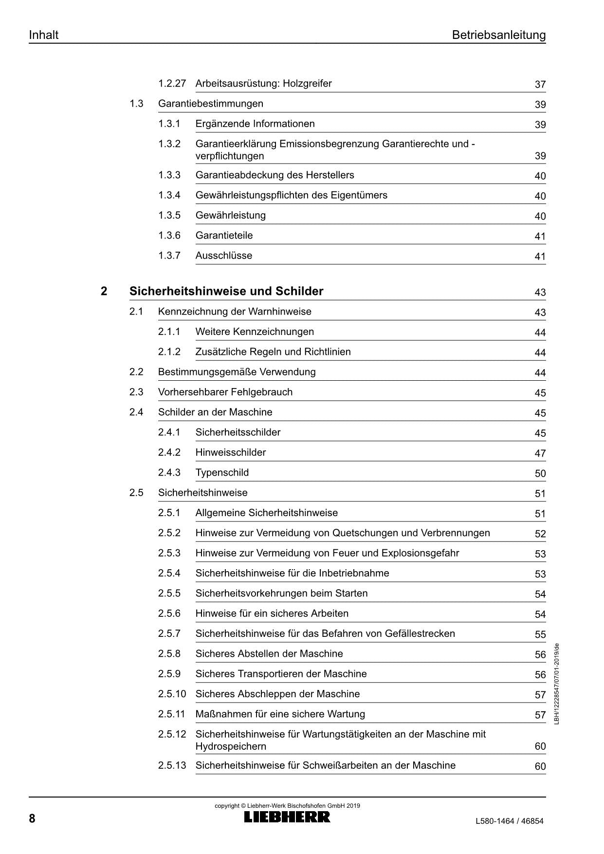 Liebherr L580 Radlader Betriebsanleitung ser 46854